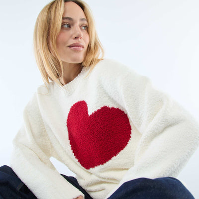Pull en sherpa avec cœur BEIGE
