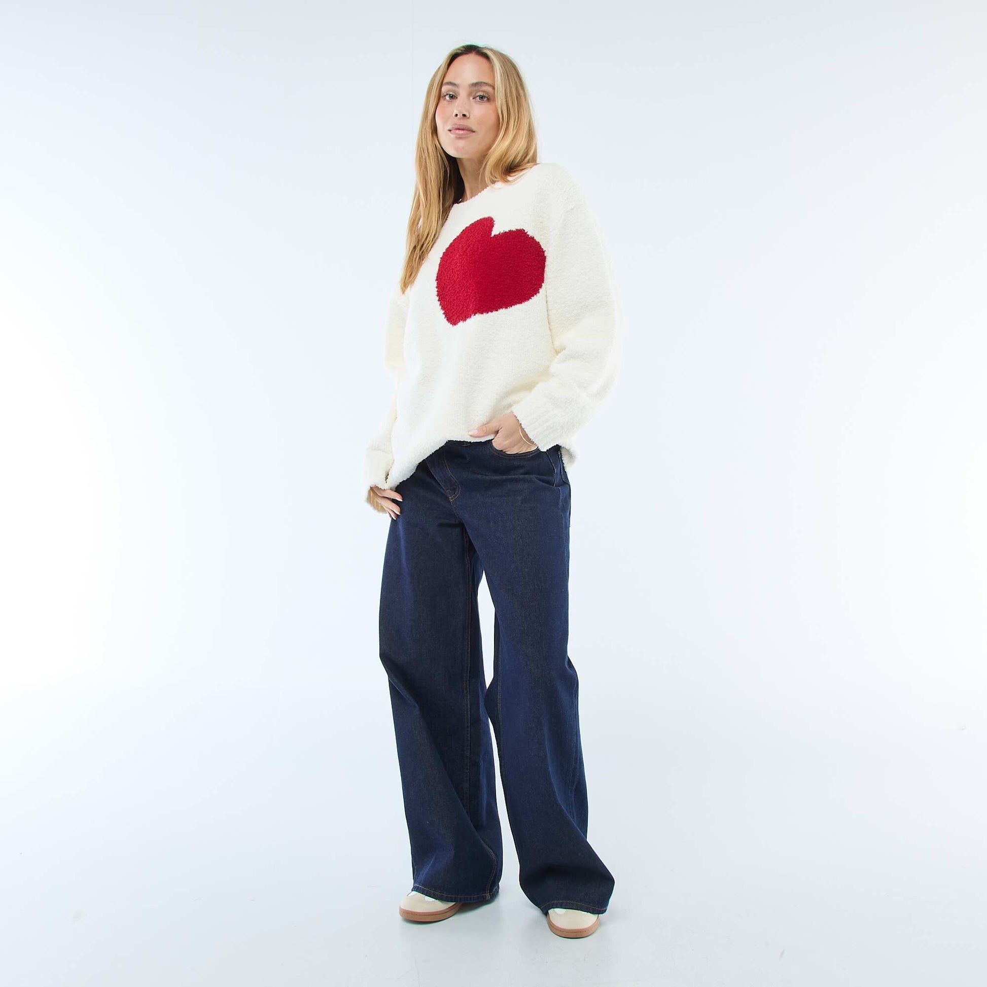 Pull en sherpa avec cœur BEIGE