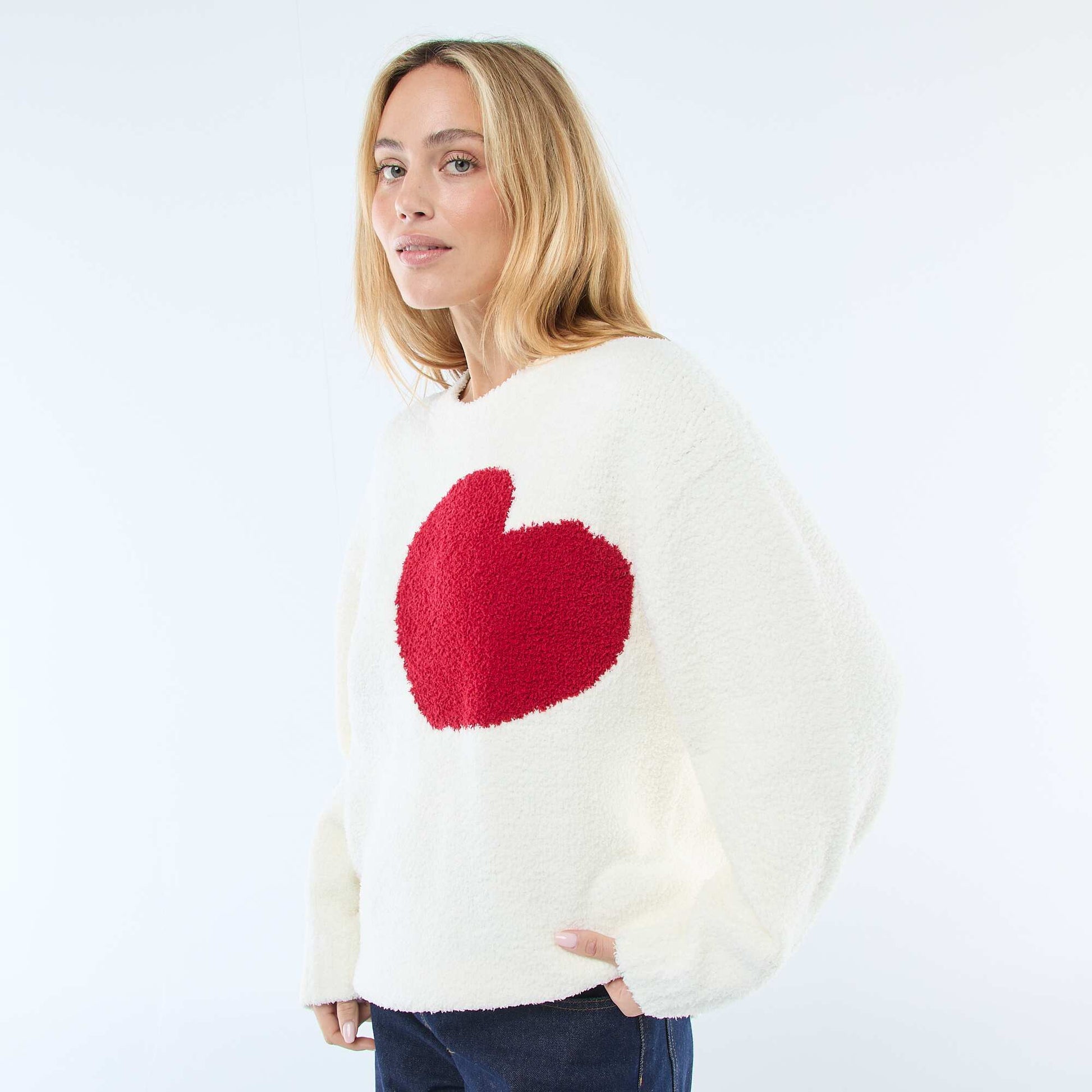 Pull en sherpa avec cœur BEIGE