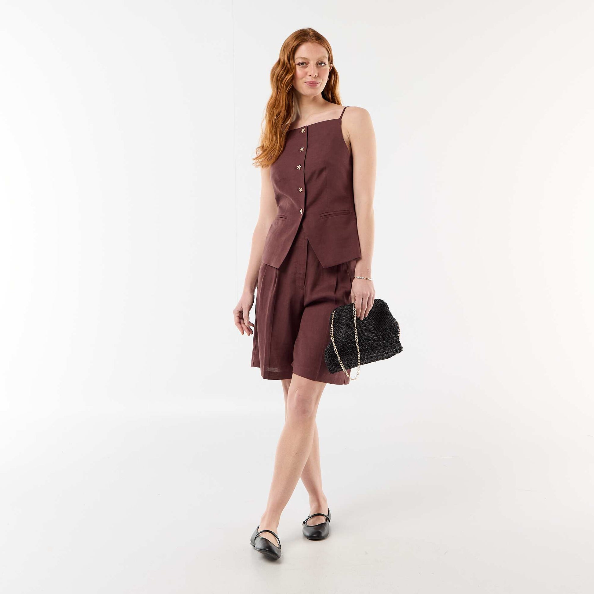 Top en lin esprit veste sans manches MARRON