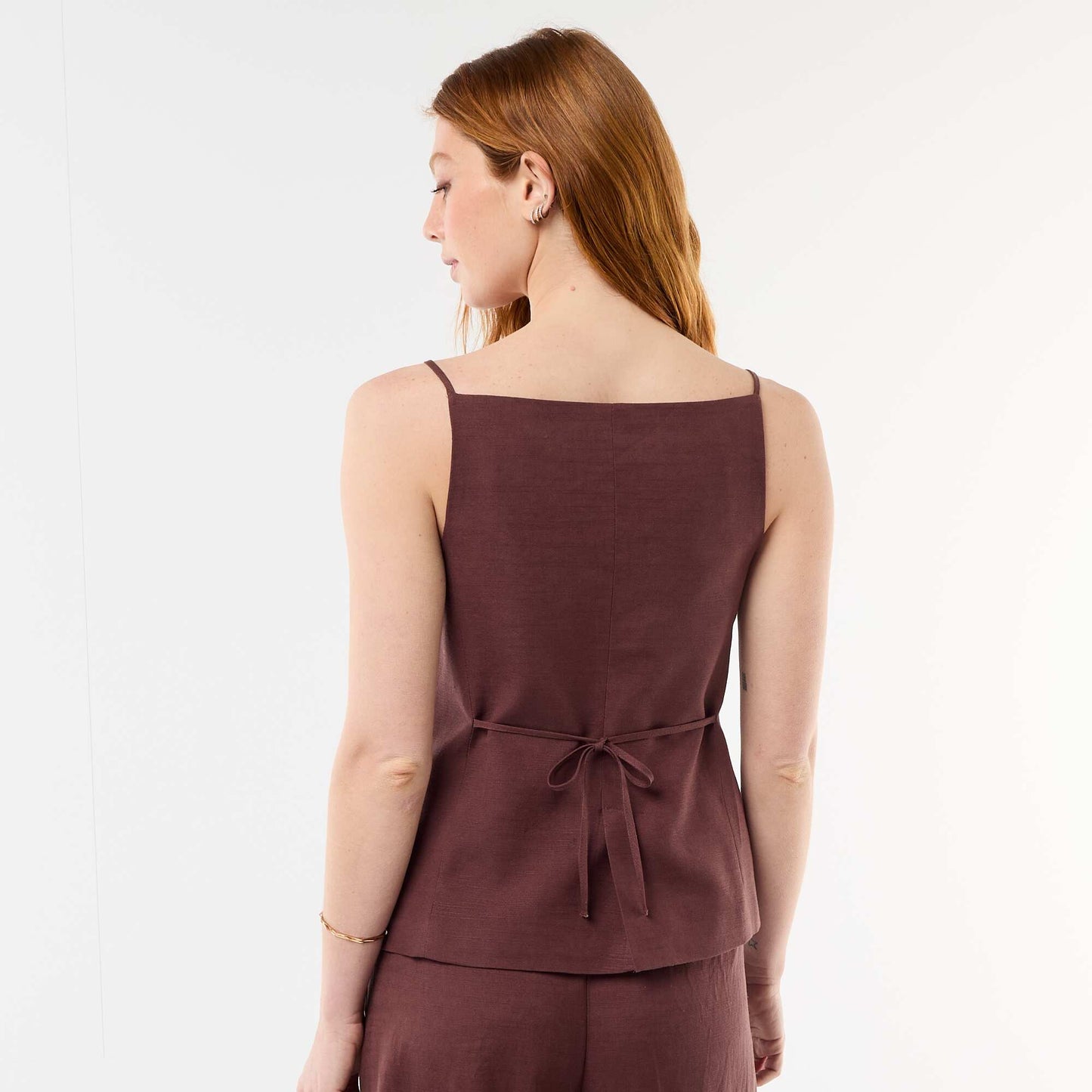 Top en lin esprit veste sans manches MARRON