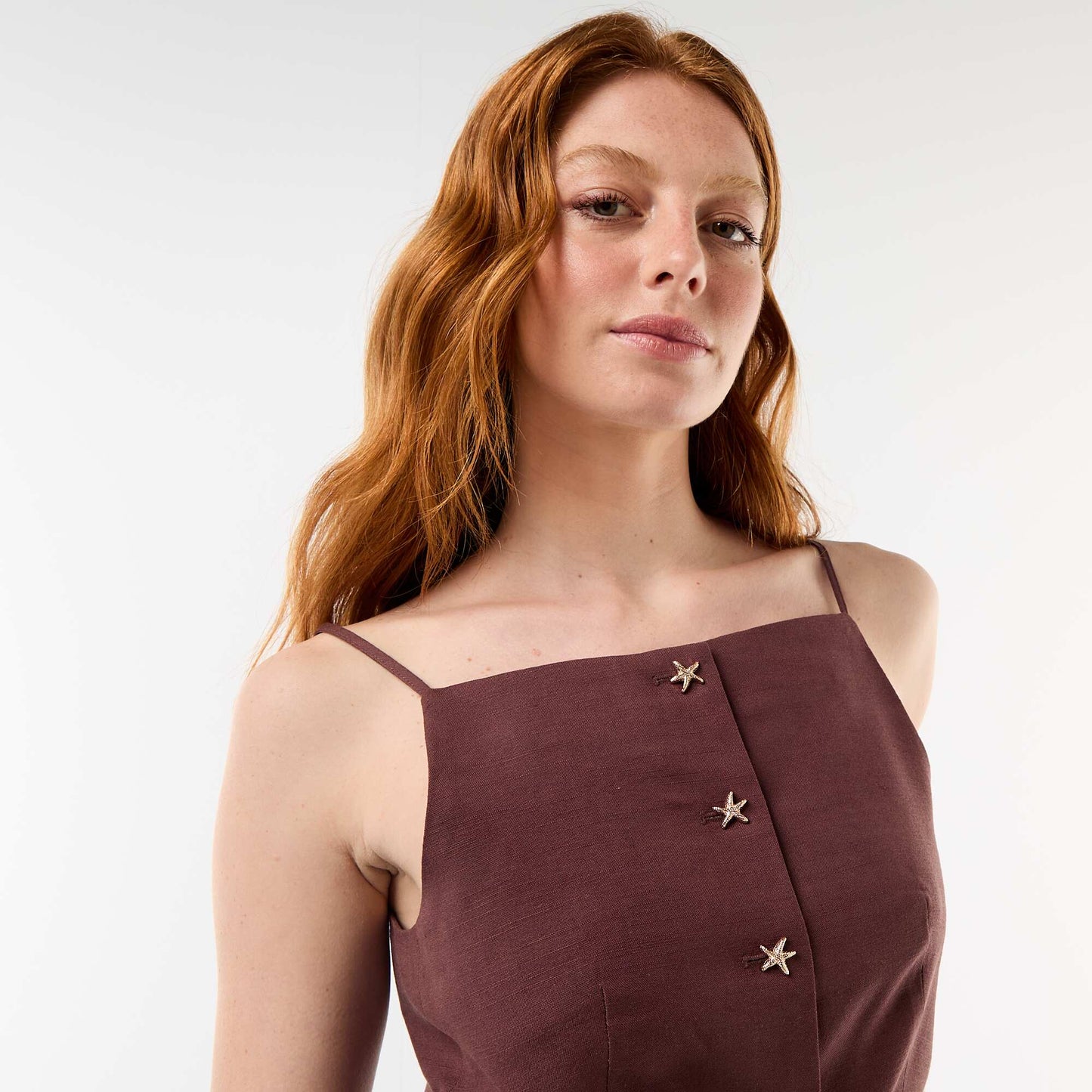 Top en lin esprit veste sans manches MARRON