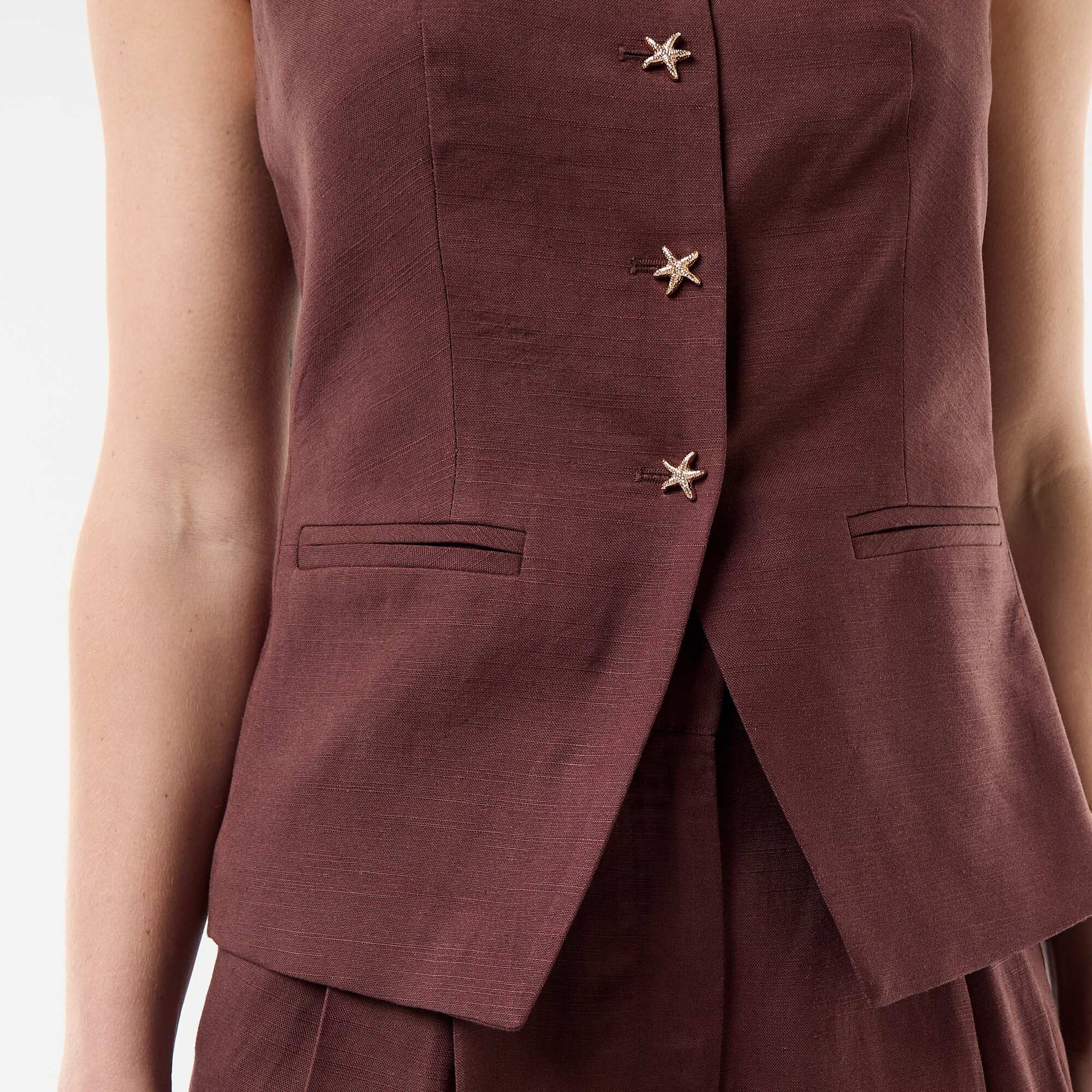 Top en lin esprit veste sans manches MARRON
