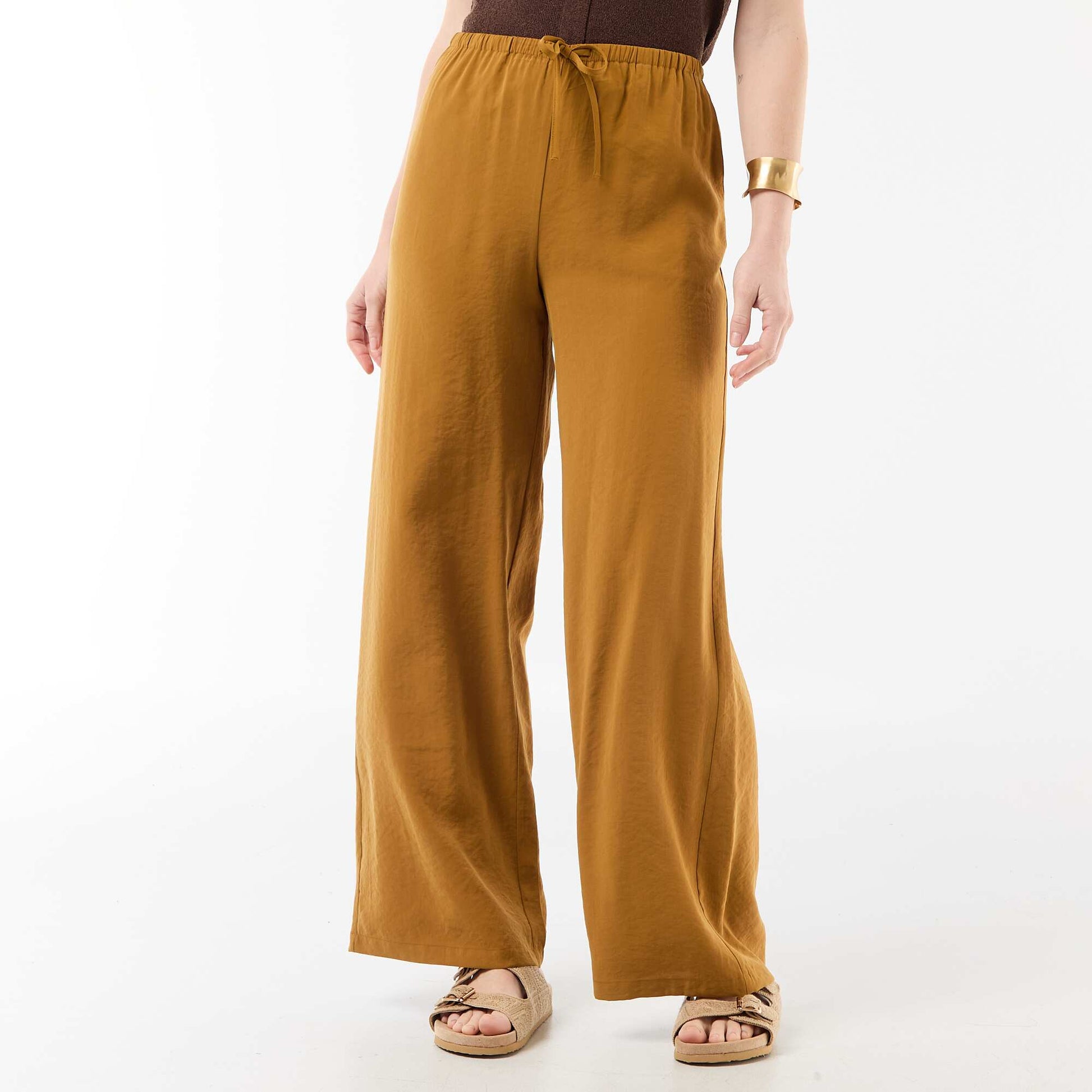 Pantalon large en matière fluide MARRON