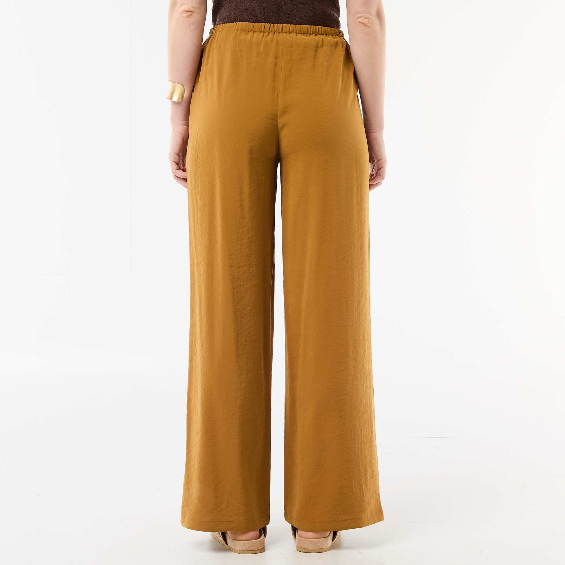 Pantalon large en matière fluide MARRON