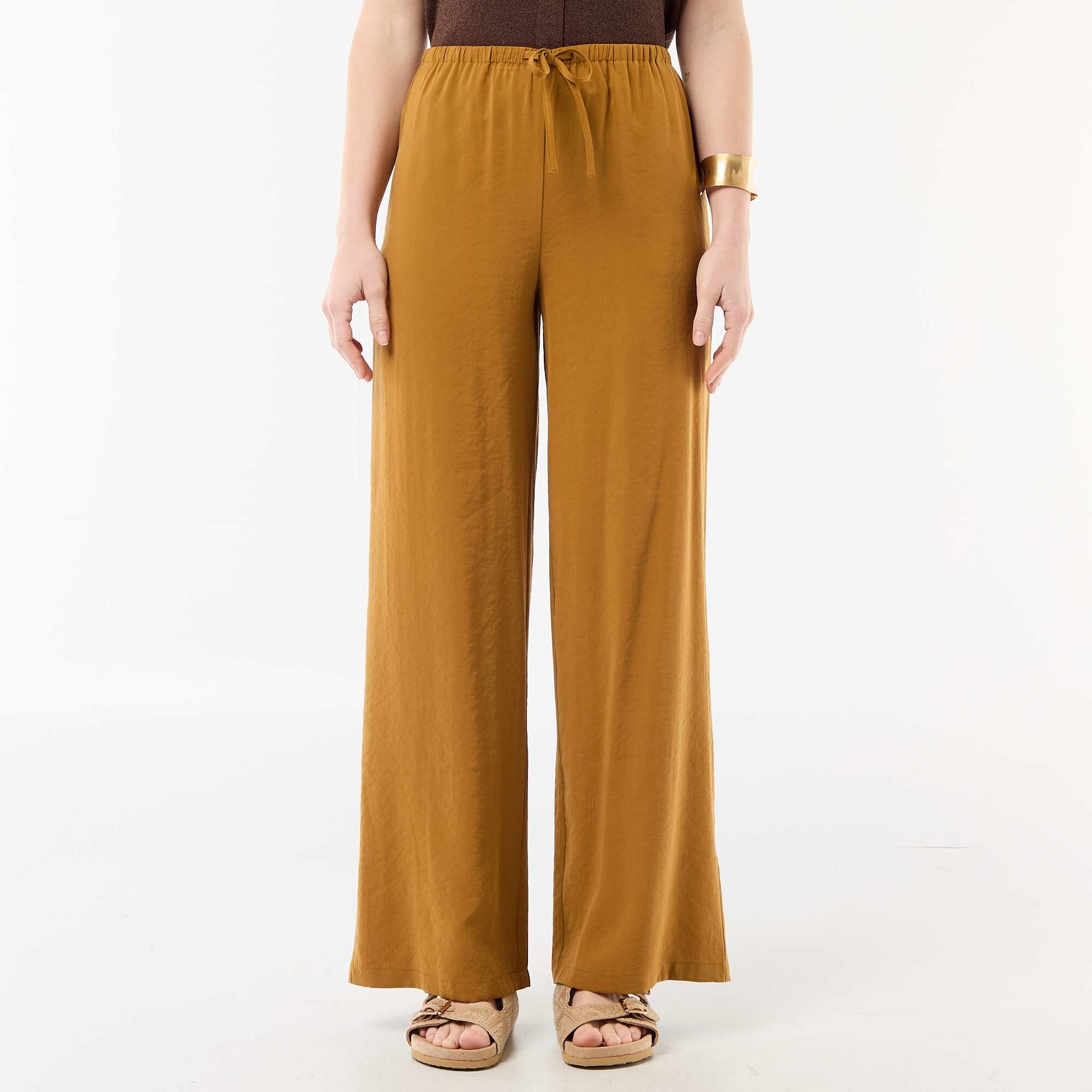 Pantalon large en matière fluide MARRON