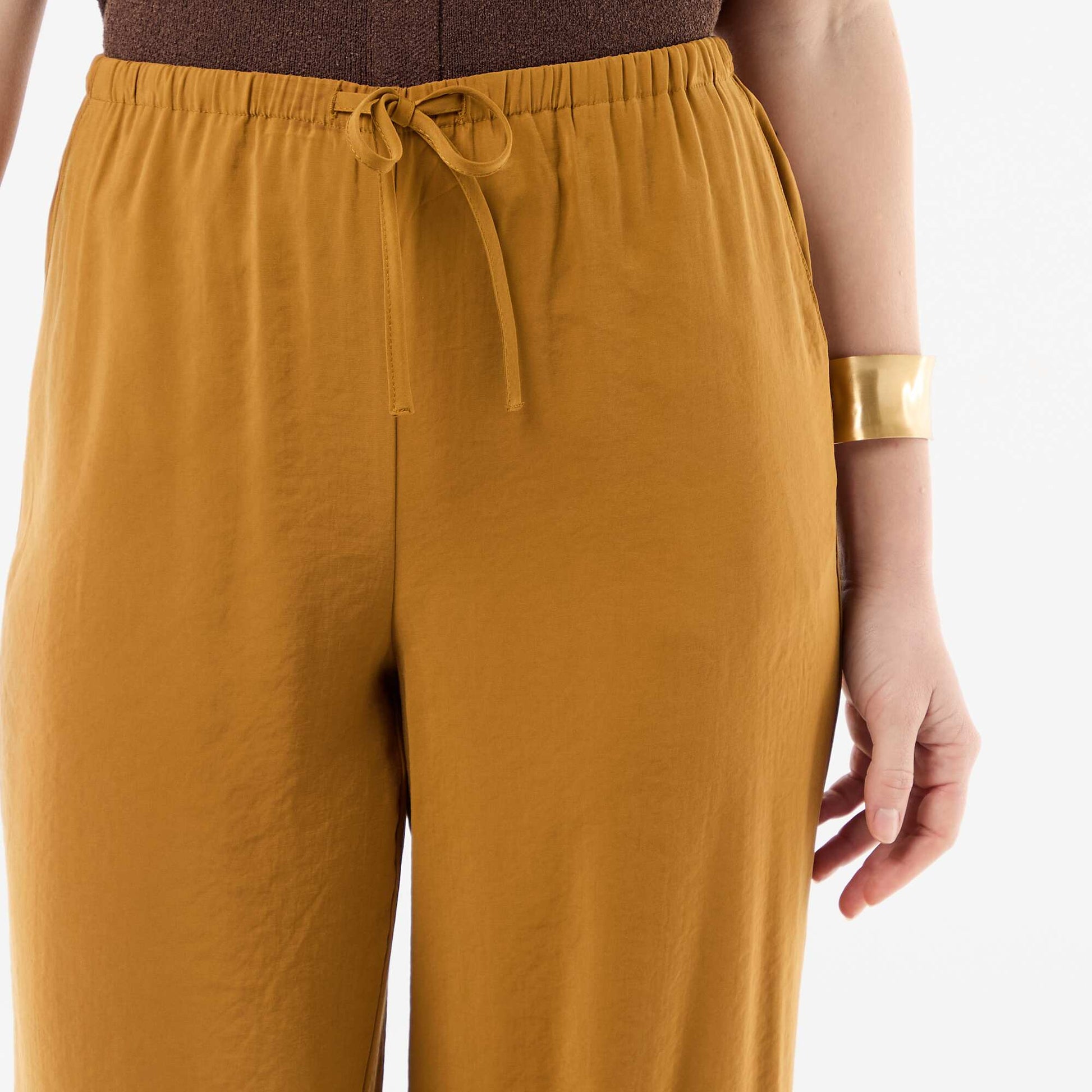 Pantalon large en matière fluide MARRON