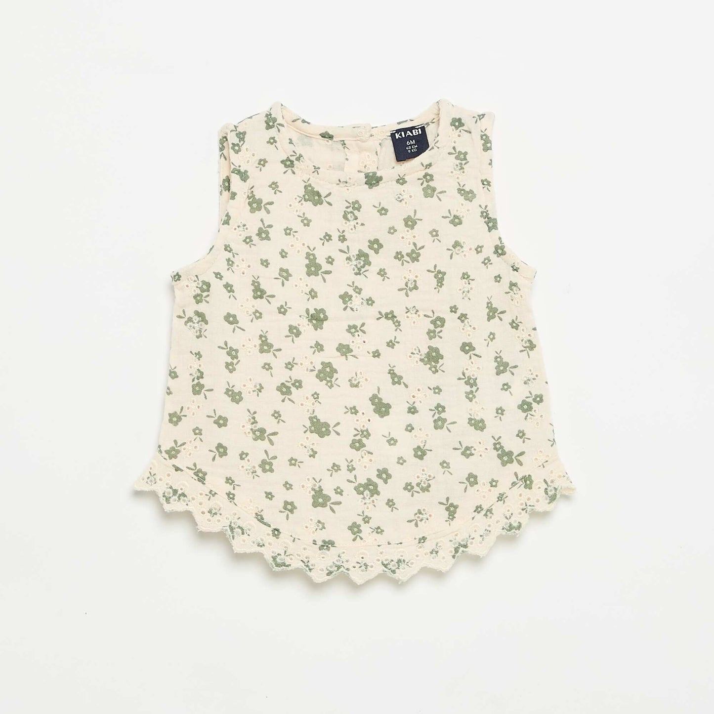 Blouse sans manches en gaze de coton avec broderies anglaises BEIGE