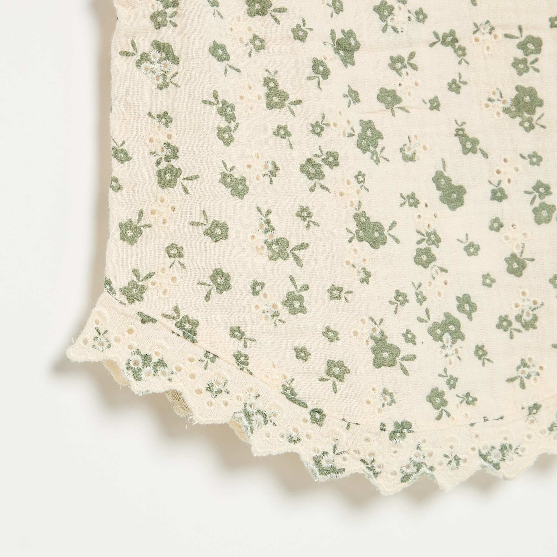 Blouse sans manches en gaze de coton avec broderies anglaises BEIGE