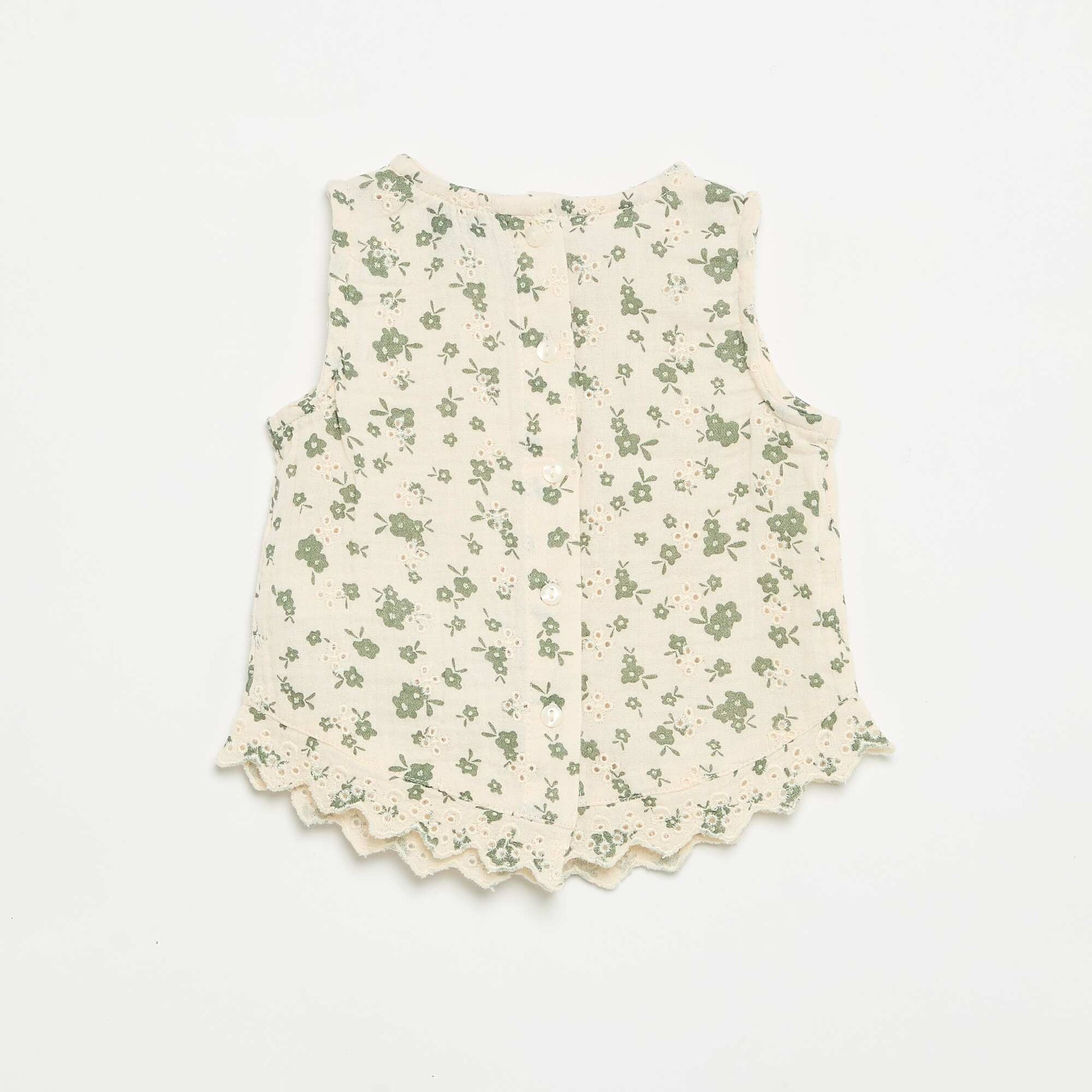 Blouse sans manches en gaze de coton avec broderies anglaises BEIGE