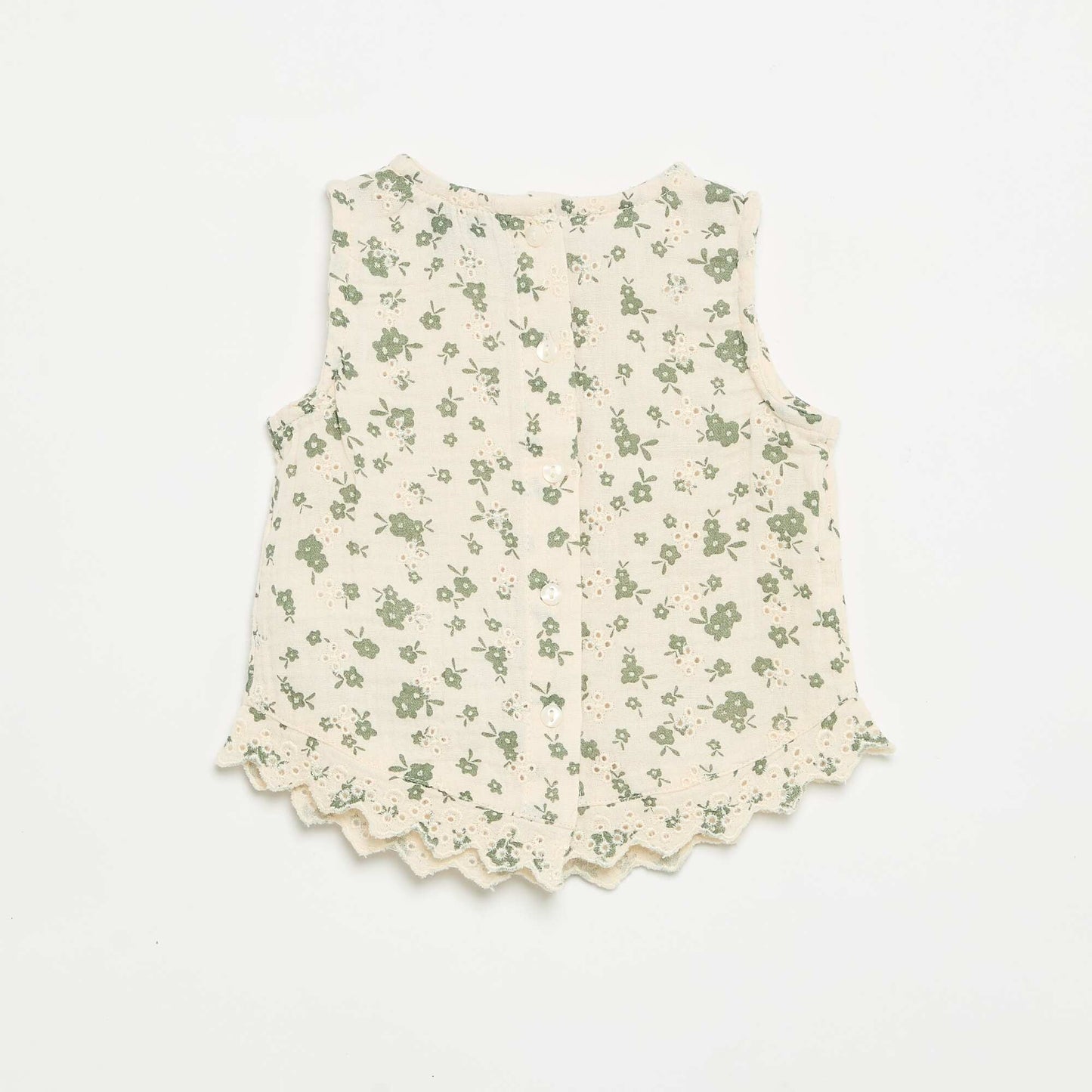 Blouse sans manches en gaze de coton avec broderies anglaises BEIGE