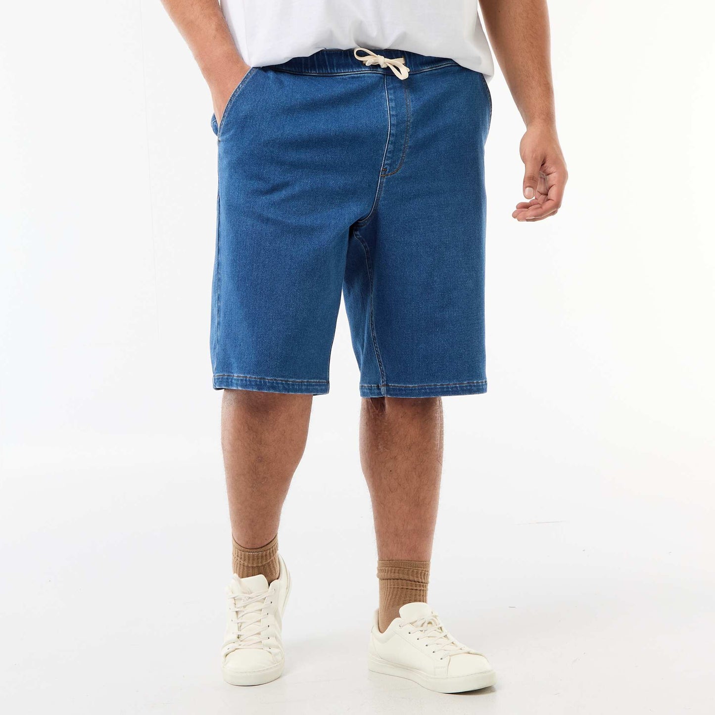 Bermuda en jean avec cordons de serrage BLEU