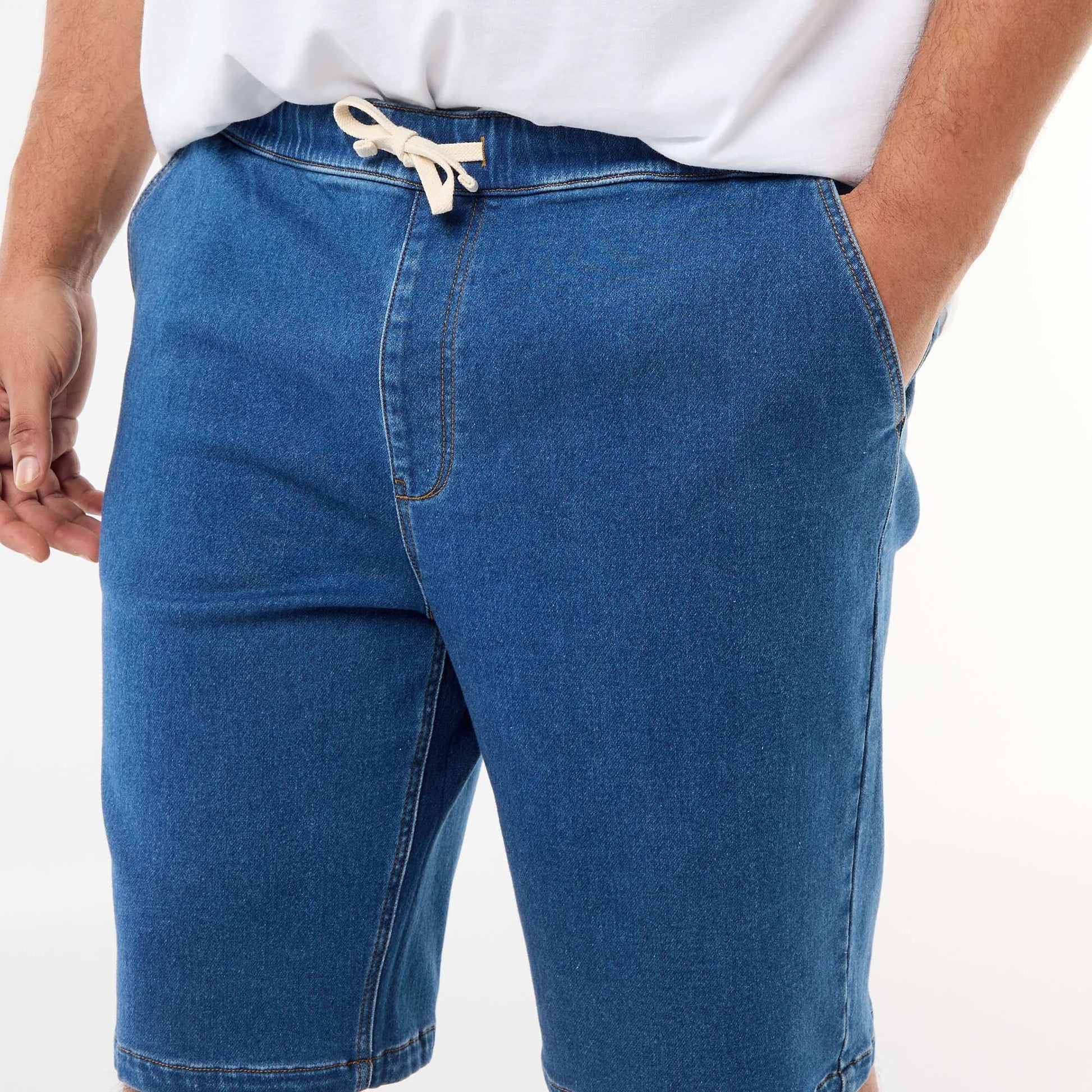 Bermuda en jean avec cordons de serrage BLEU