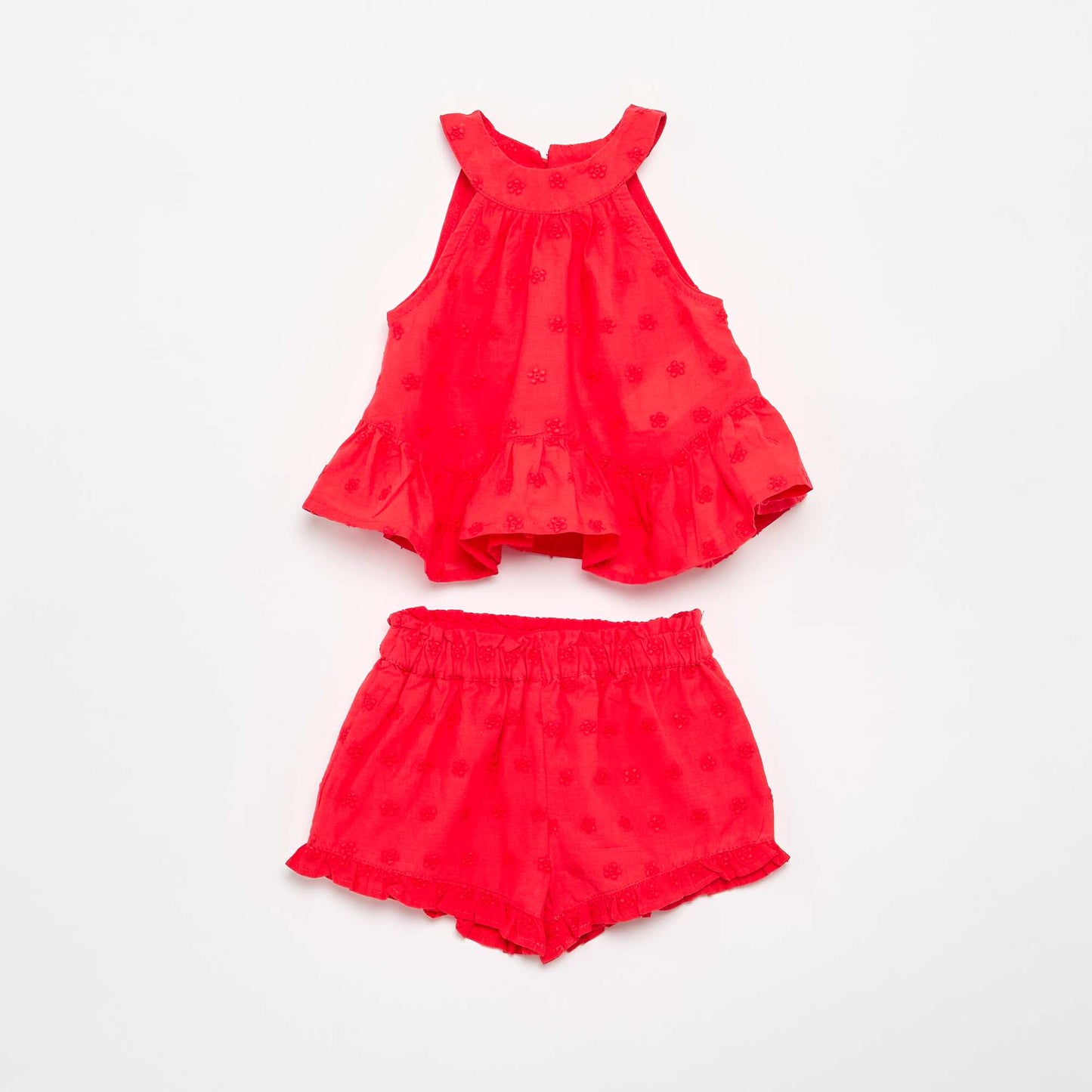 Ensemble blouse sans manches + short ROUGE