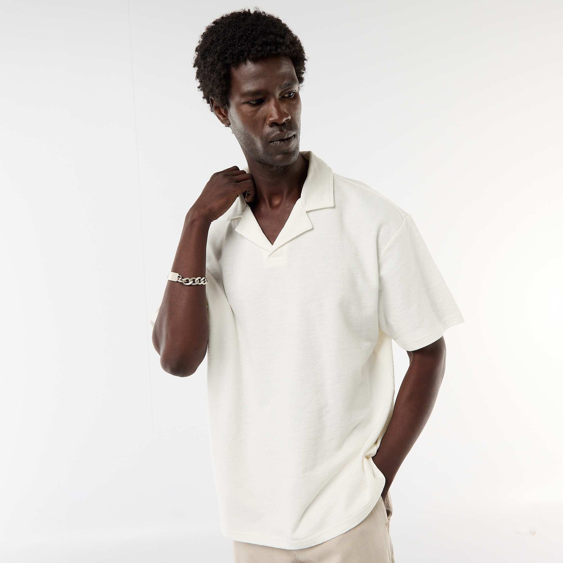 Polo en maille à manches courtes BLANC