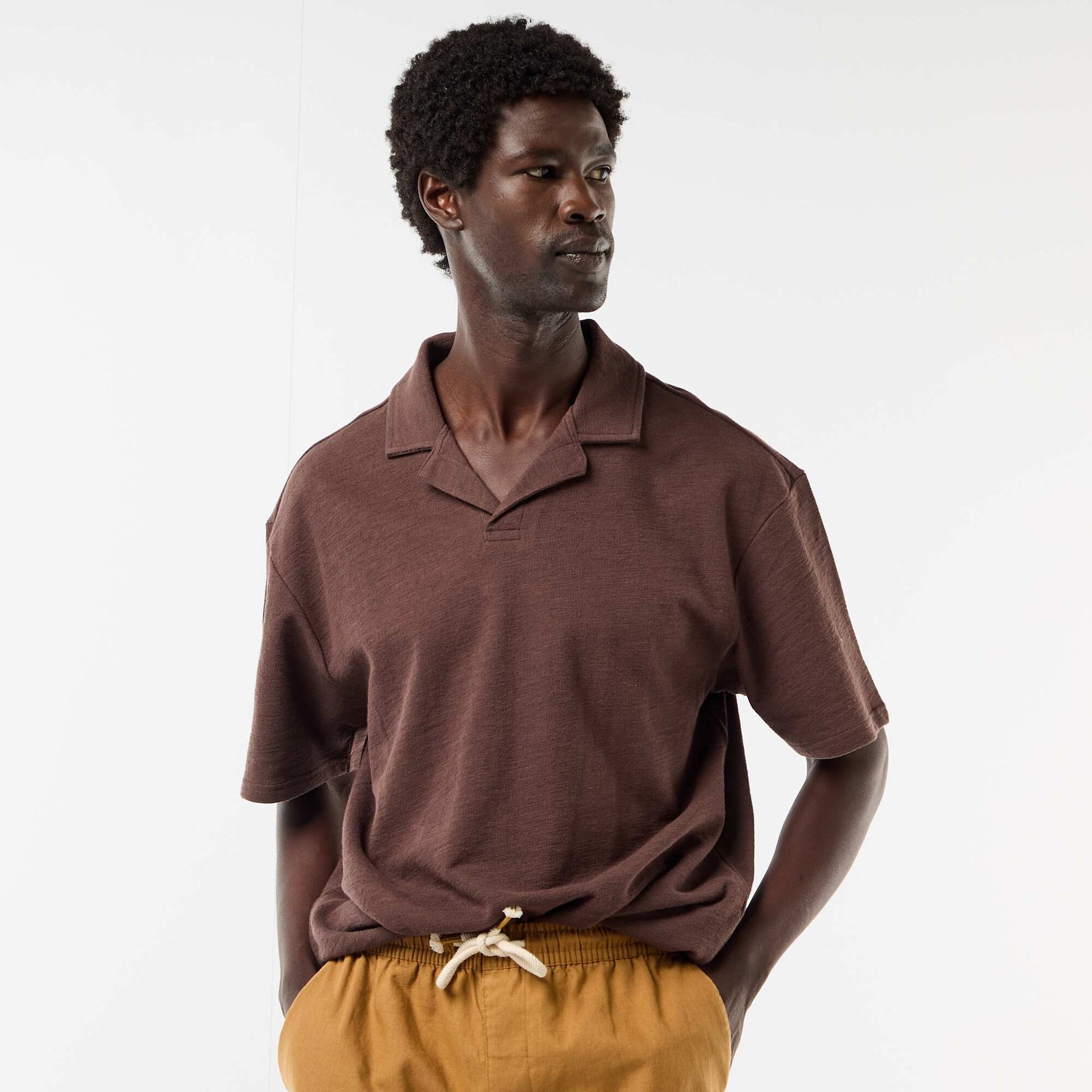 Polo en maille à manches courtes MARRON