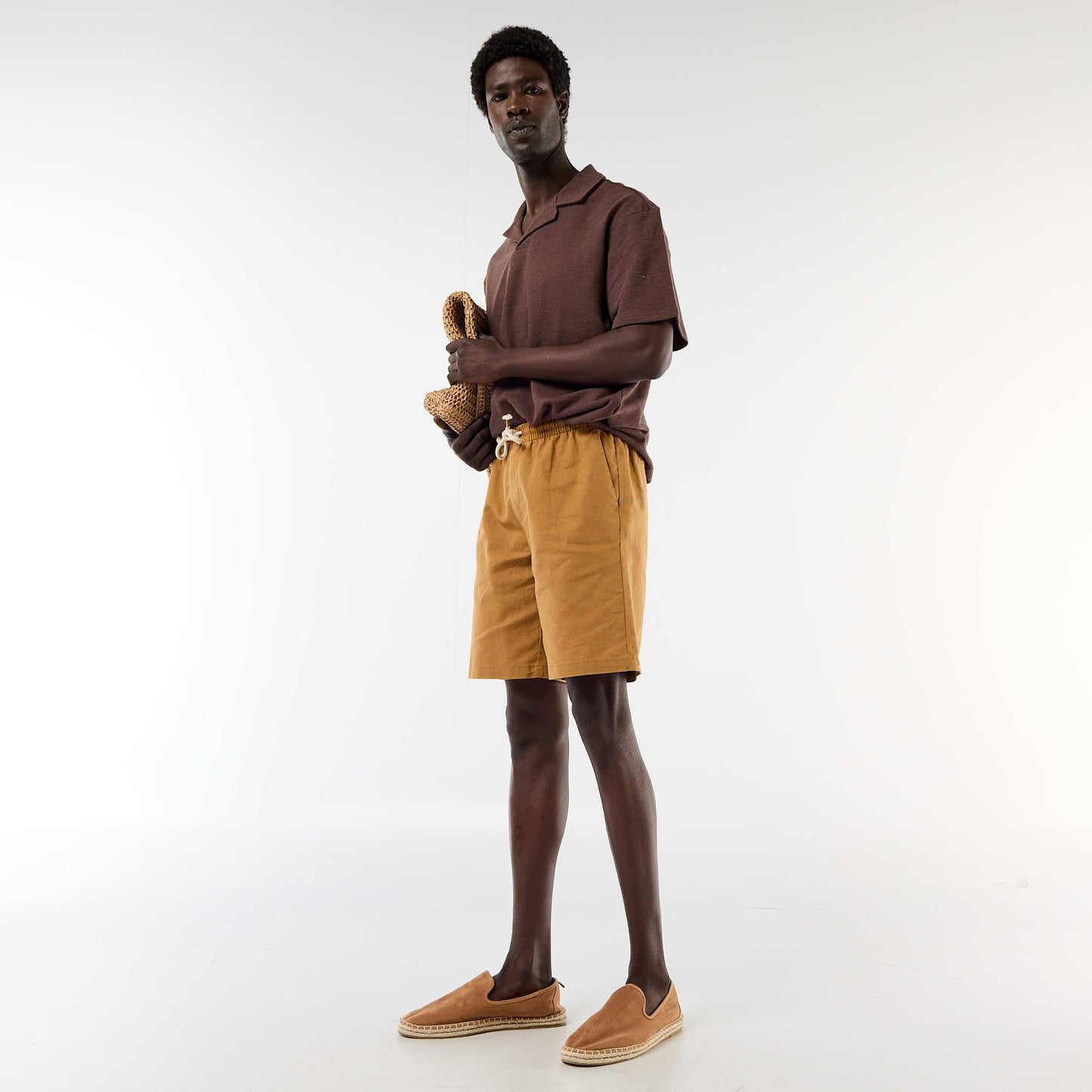 Polo en maille à manches courtes MARRON