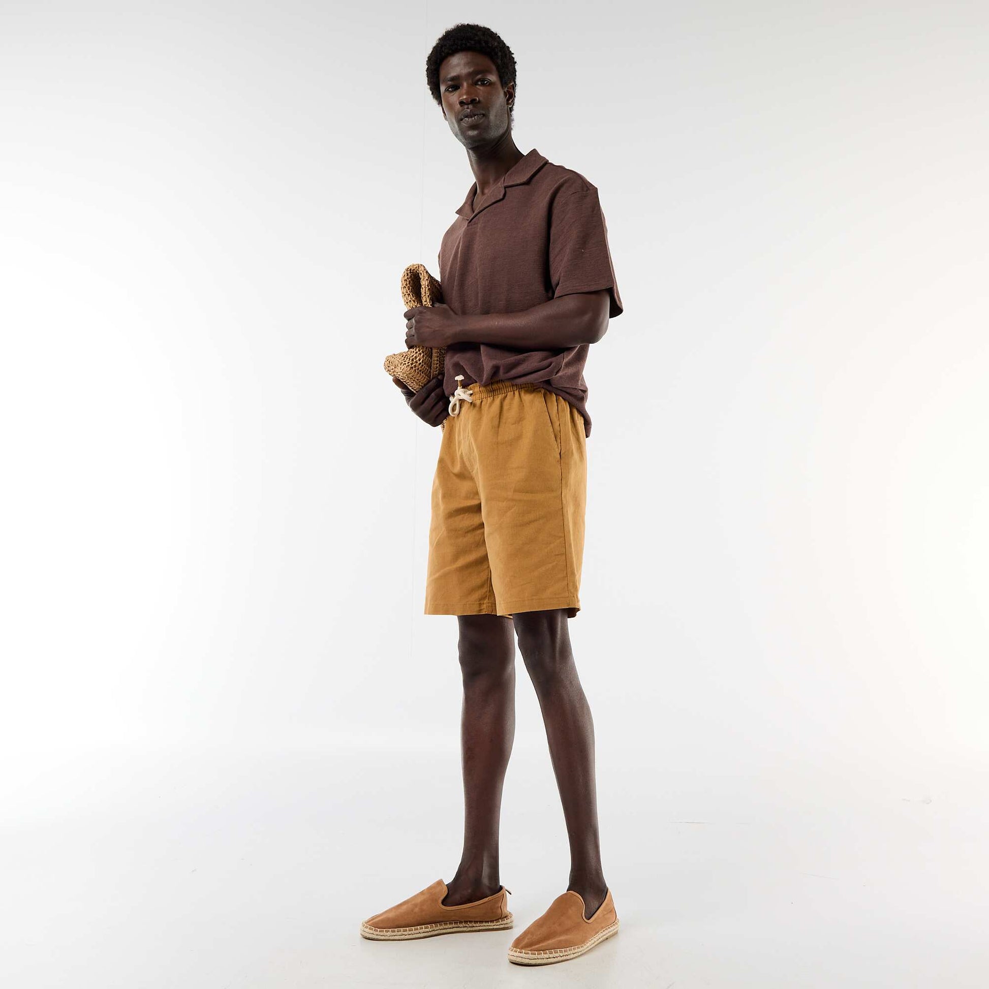 Polo en maille à manches courtes MARRON