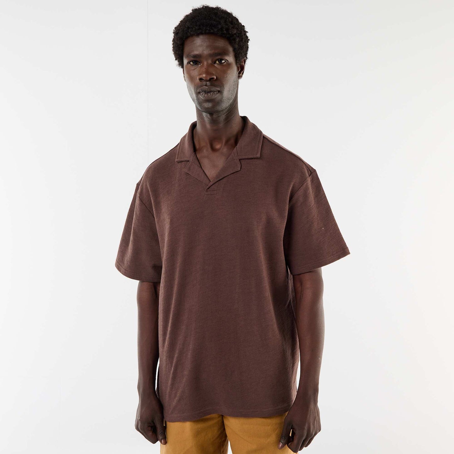 Polo en maille à manches courtes MARRON