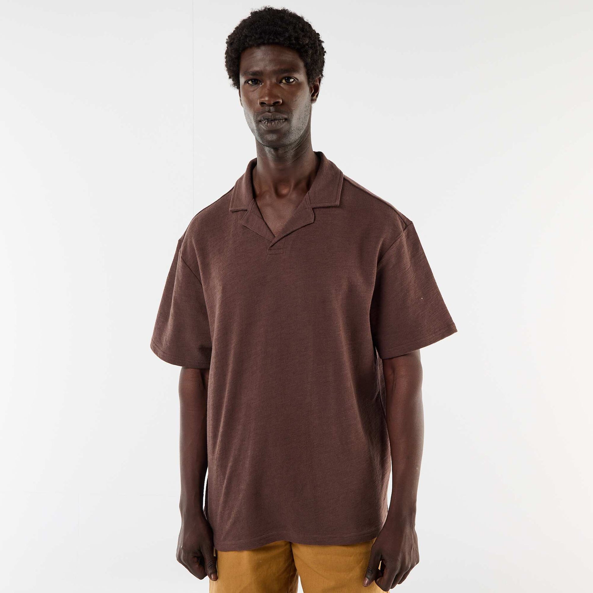 Polo en maille à manches courtes MARRON