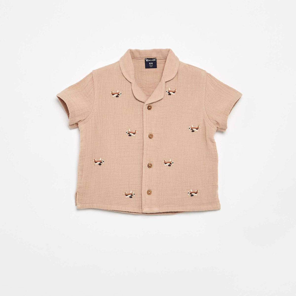 Blouse brodée en gaze de coton MARRON