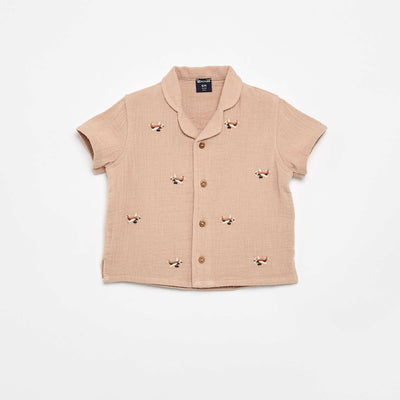 Blouse brodée en gaze de coton MARRON