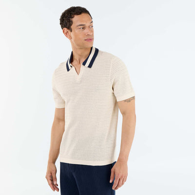 Polo en maille ajourée à manches courtes BEIGE