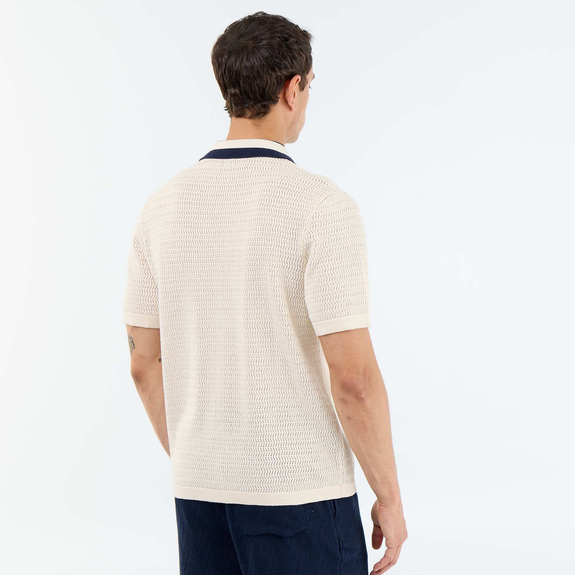 Polo en maille ajourée à manches courtes BEIGE