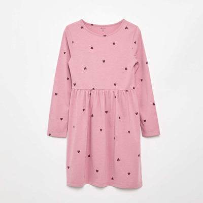 Robe à manches longues en jersey de coton ROSE