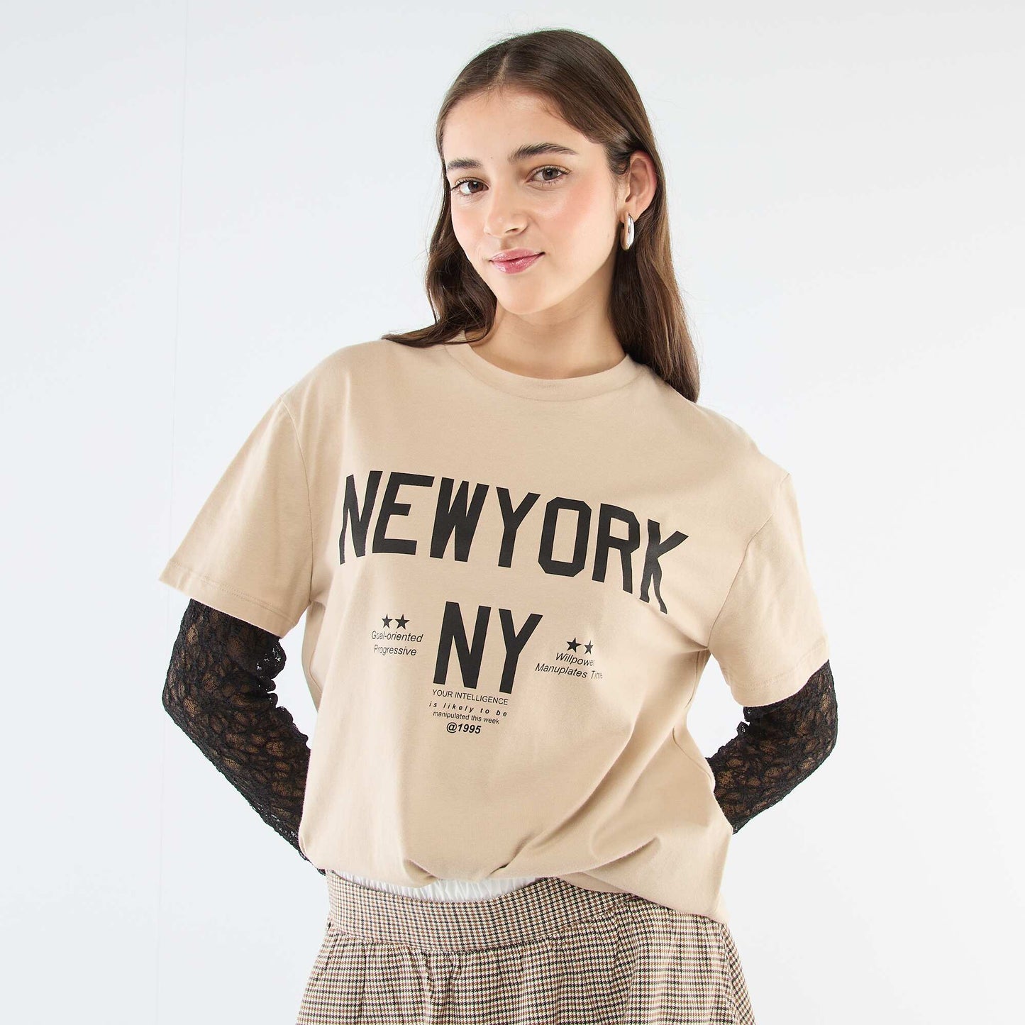Tee-shirt 2-en-1 avec dentelle BEIGE