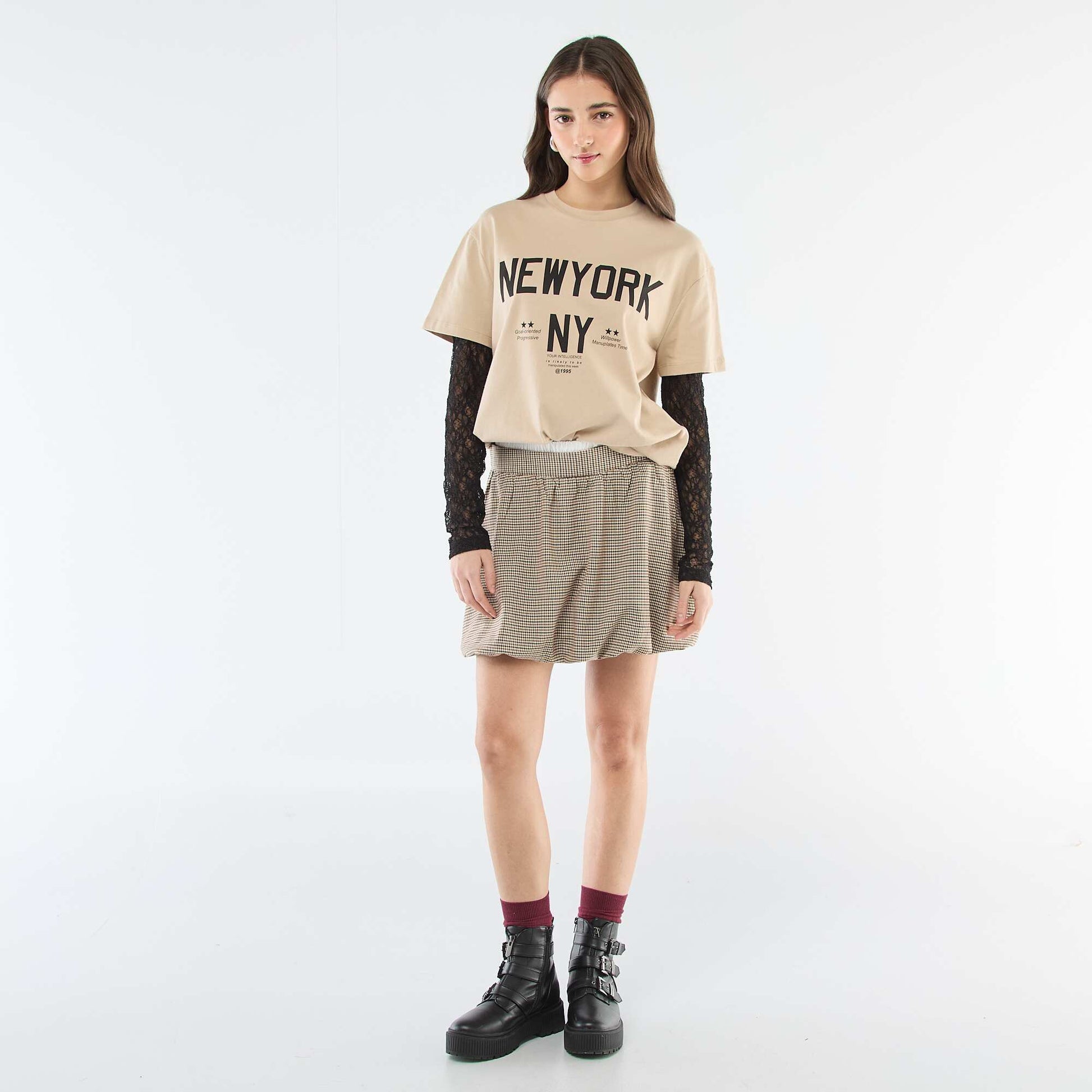 Tee-shirt 2-en-1 avec dentelle BEIGE