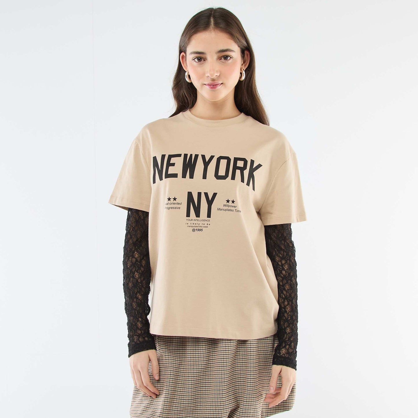Tee-shirt 2-en-1 avec dentelle BEIGE