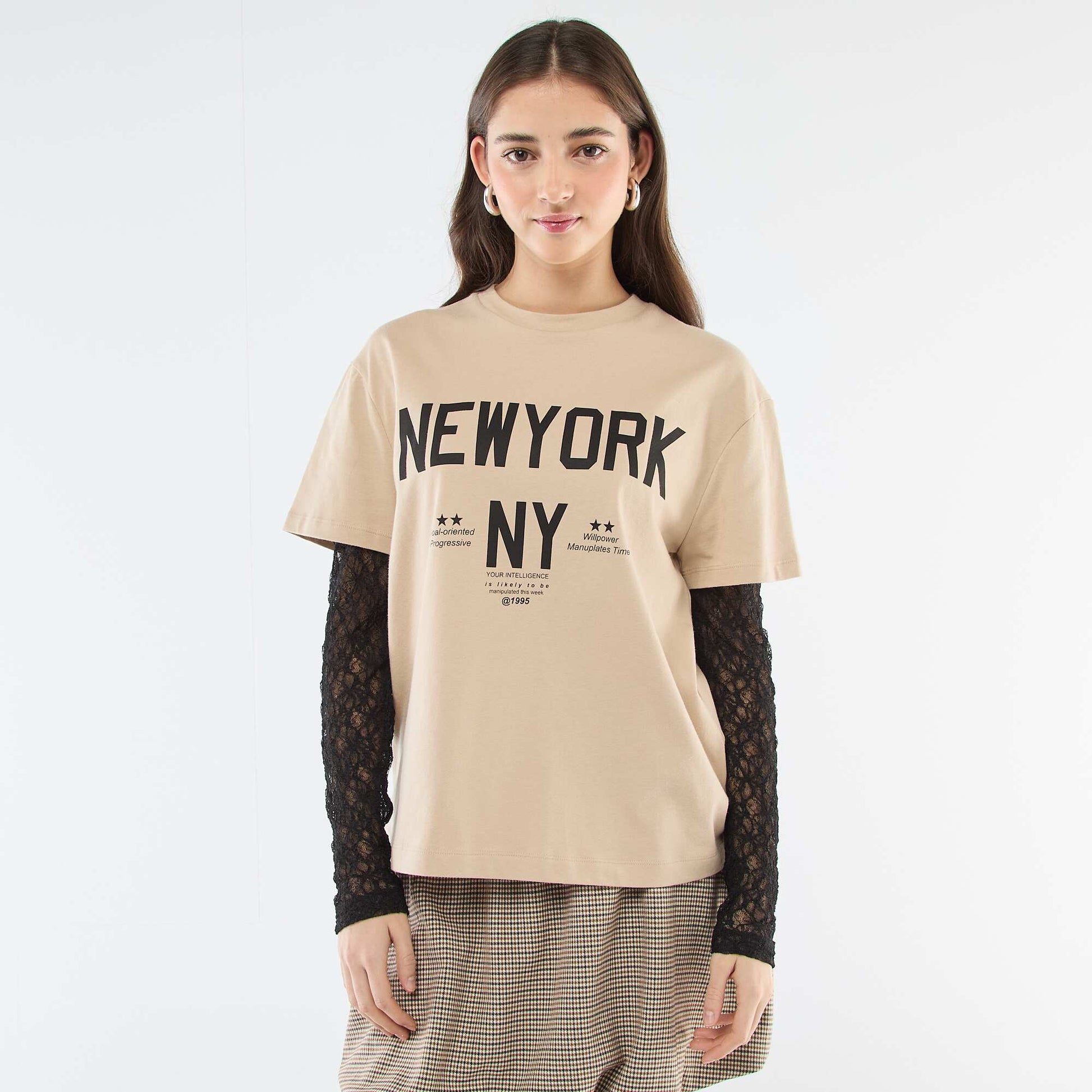 Tee-shirt 2-en-1 avec dentelle BEIGE