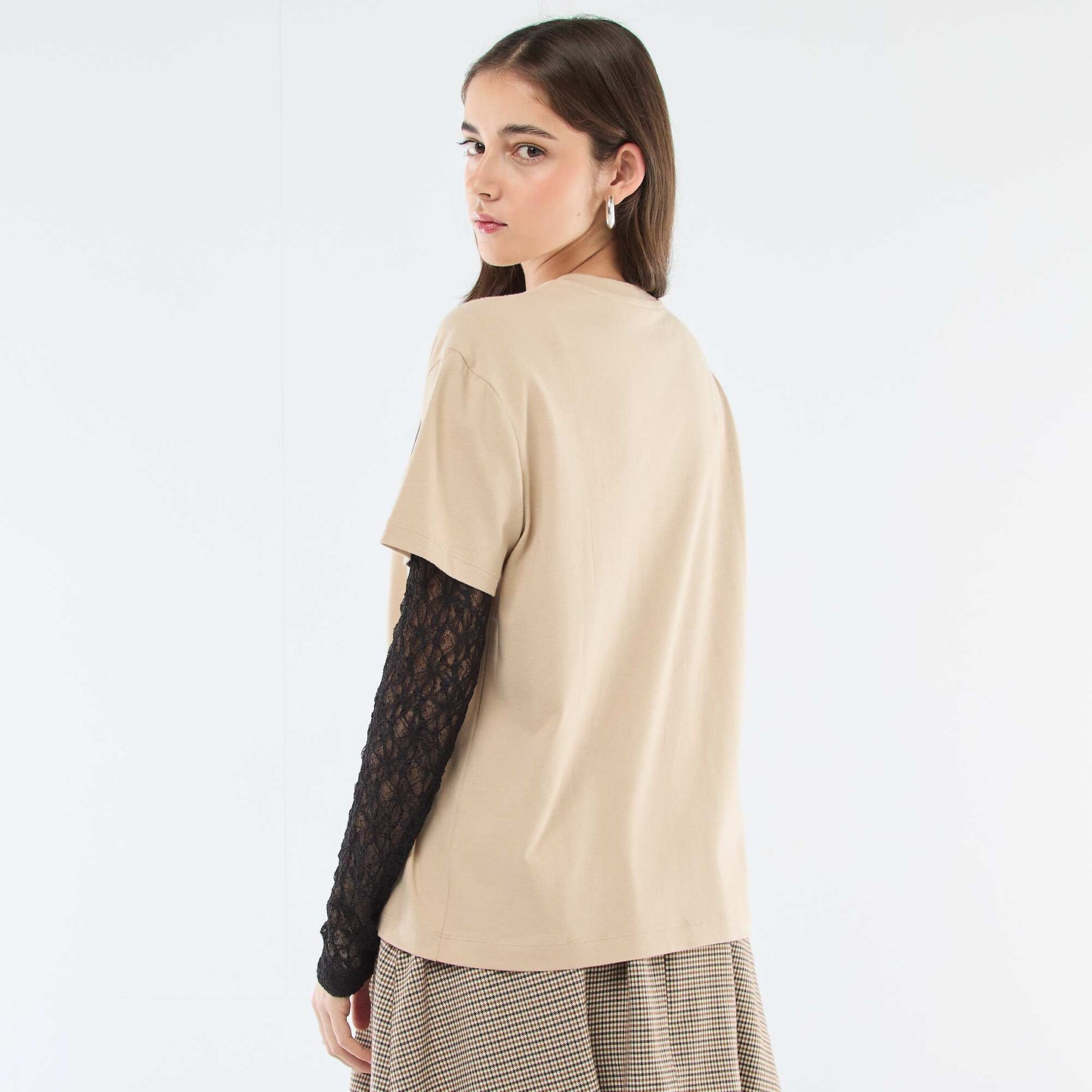 Tee-shirt 2-en-1 avec dentelle BEIGE