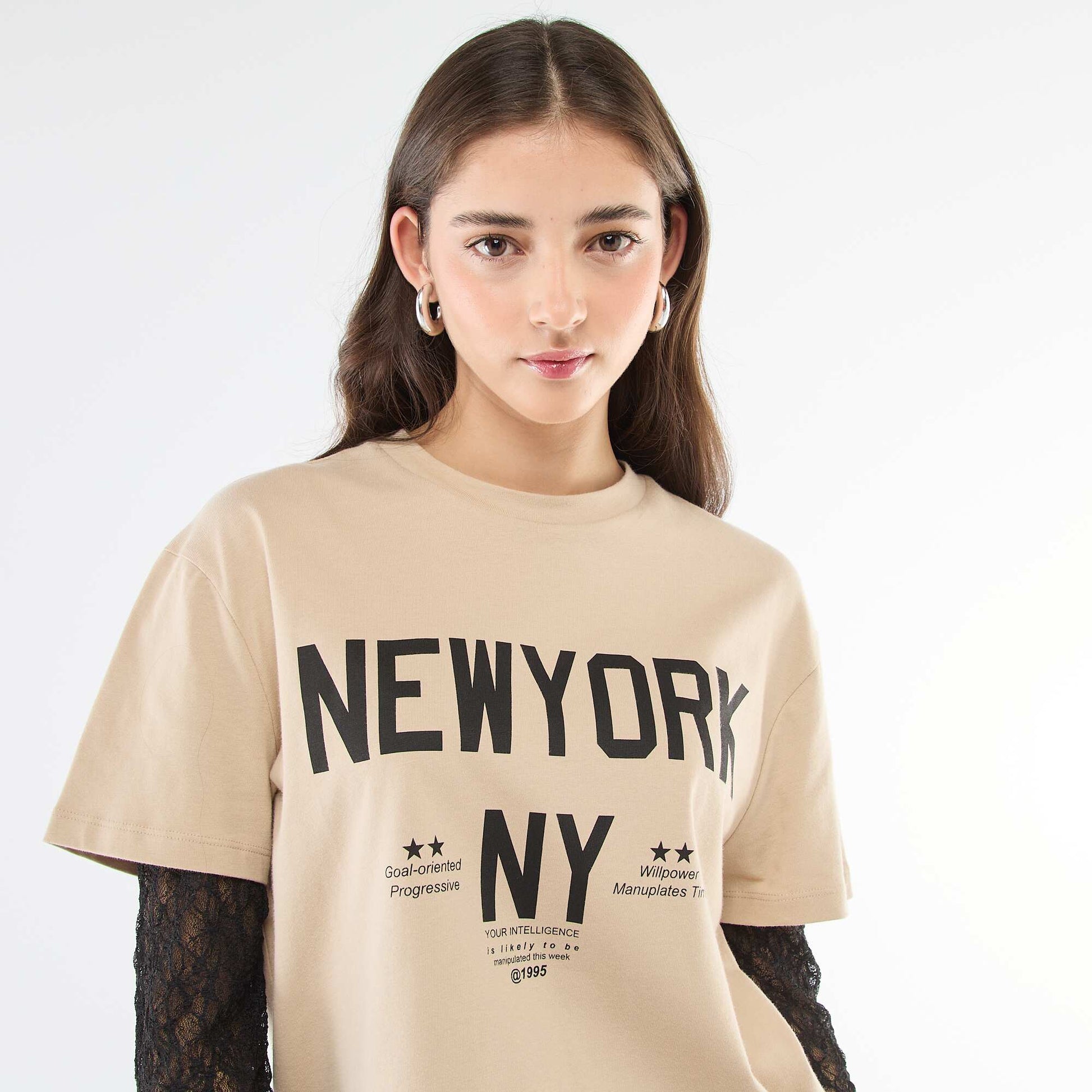 Tee-shirt 2-en-1 avec dentelle BEIGE