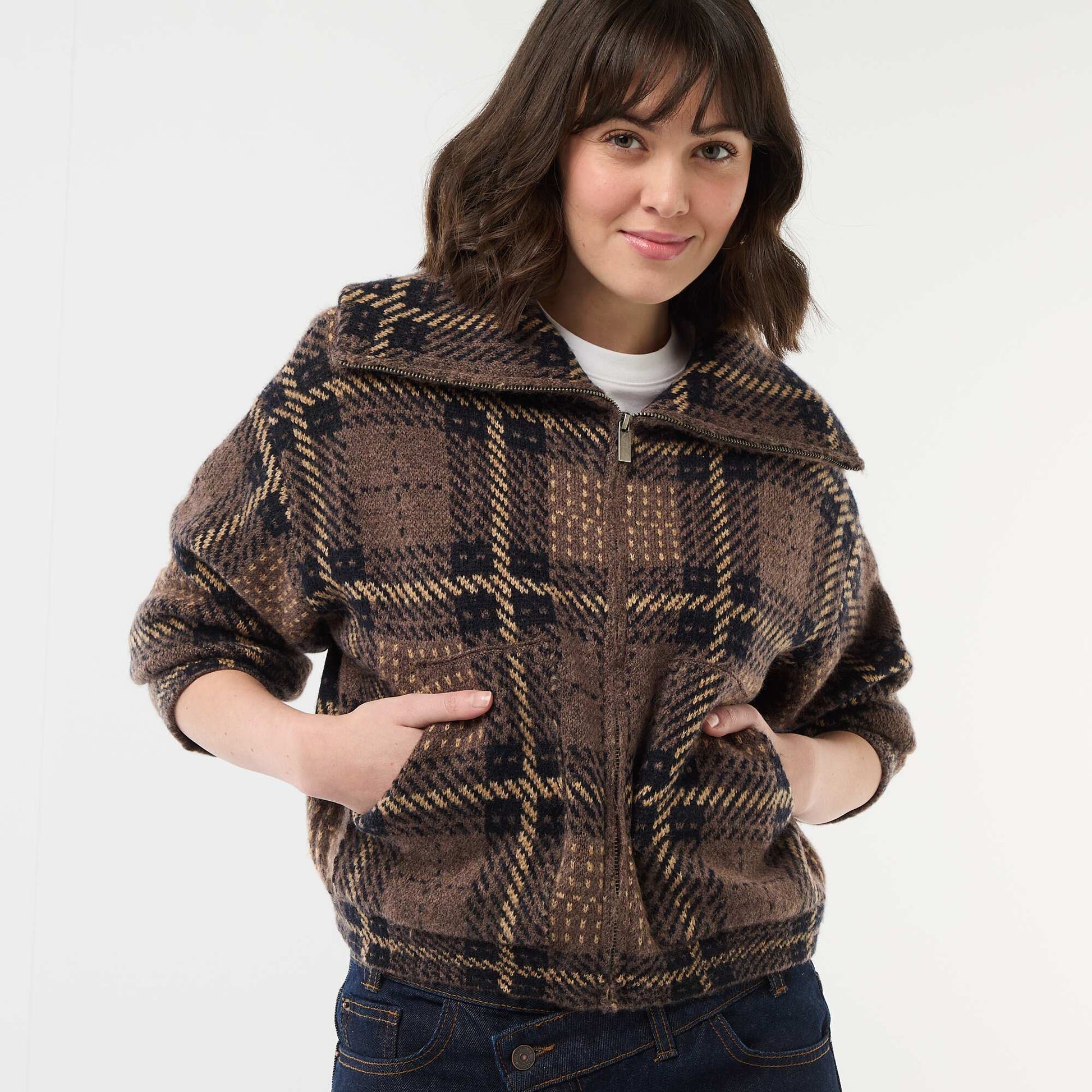 Gilet col montant MARRON