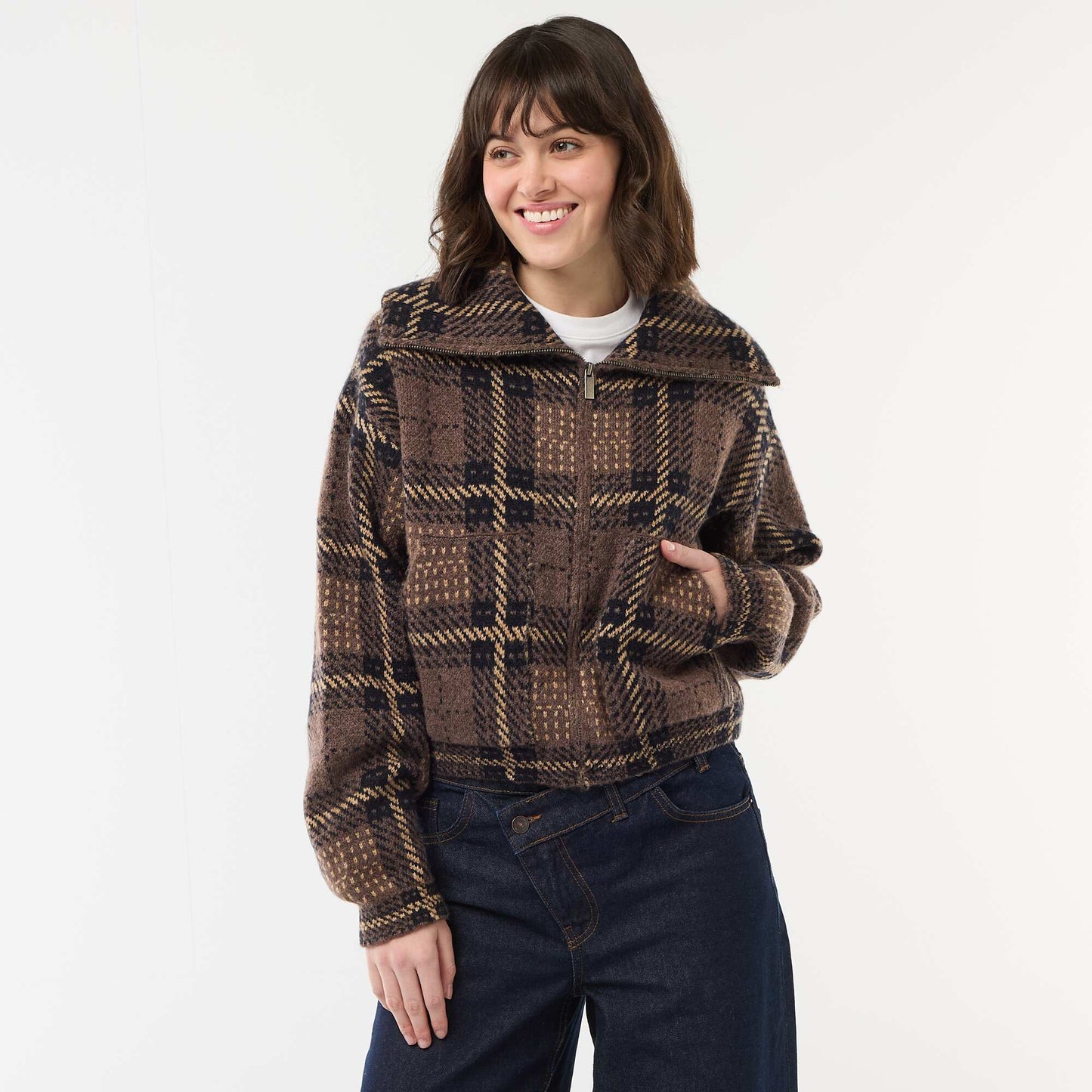 Gilet col montant MARRON