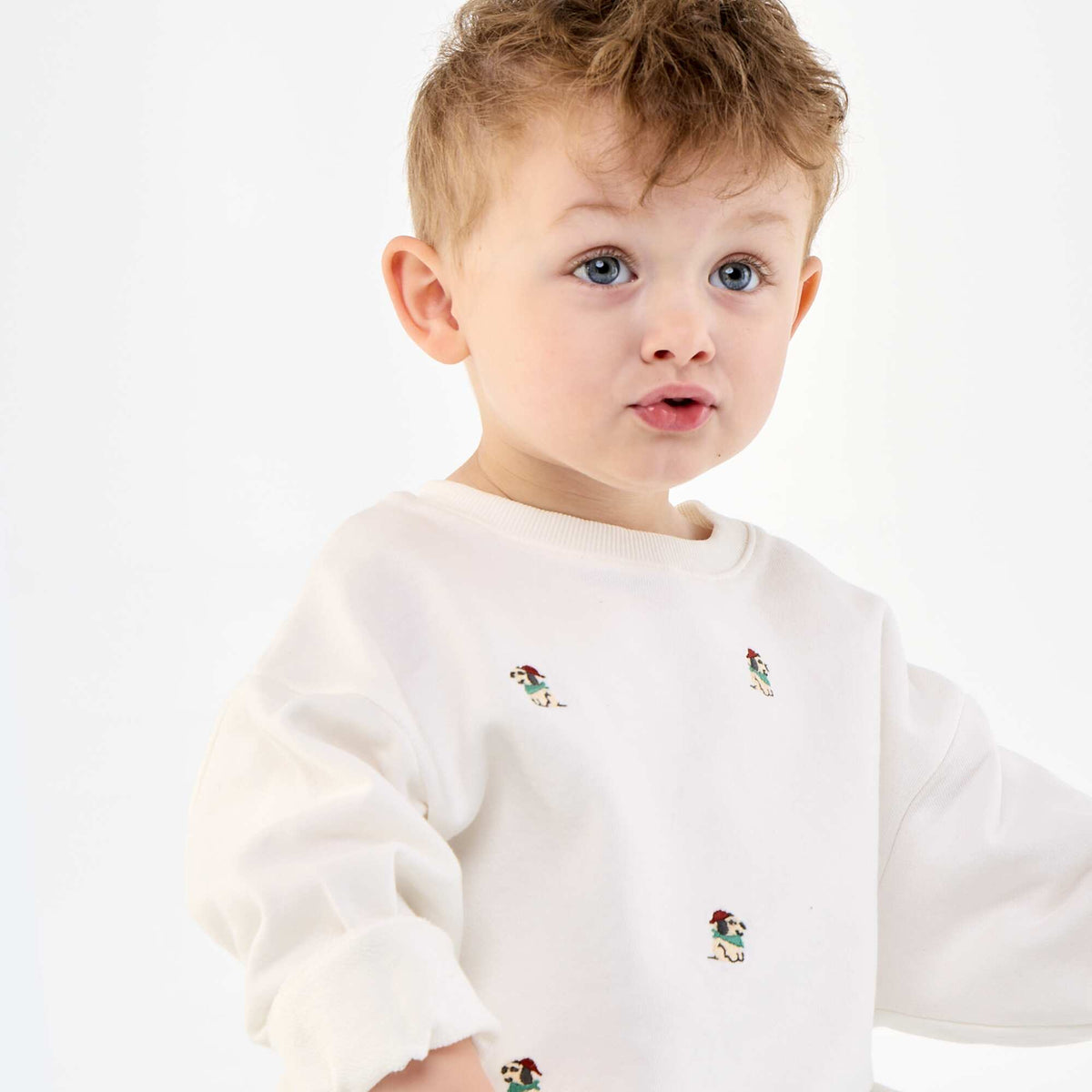 Sweat en French Terry avec broderies BLANC