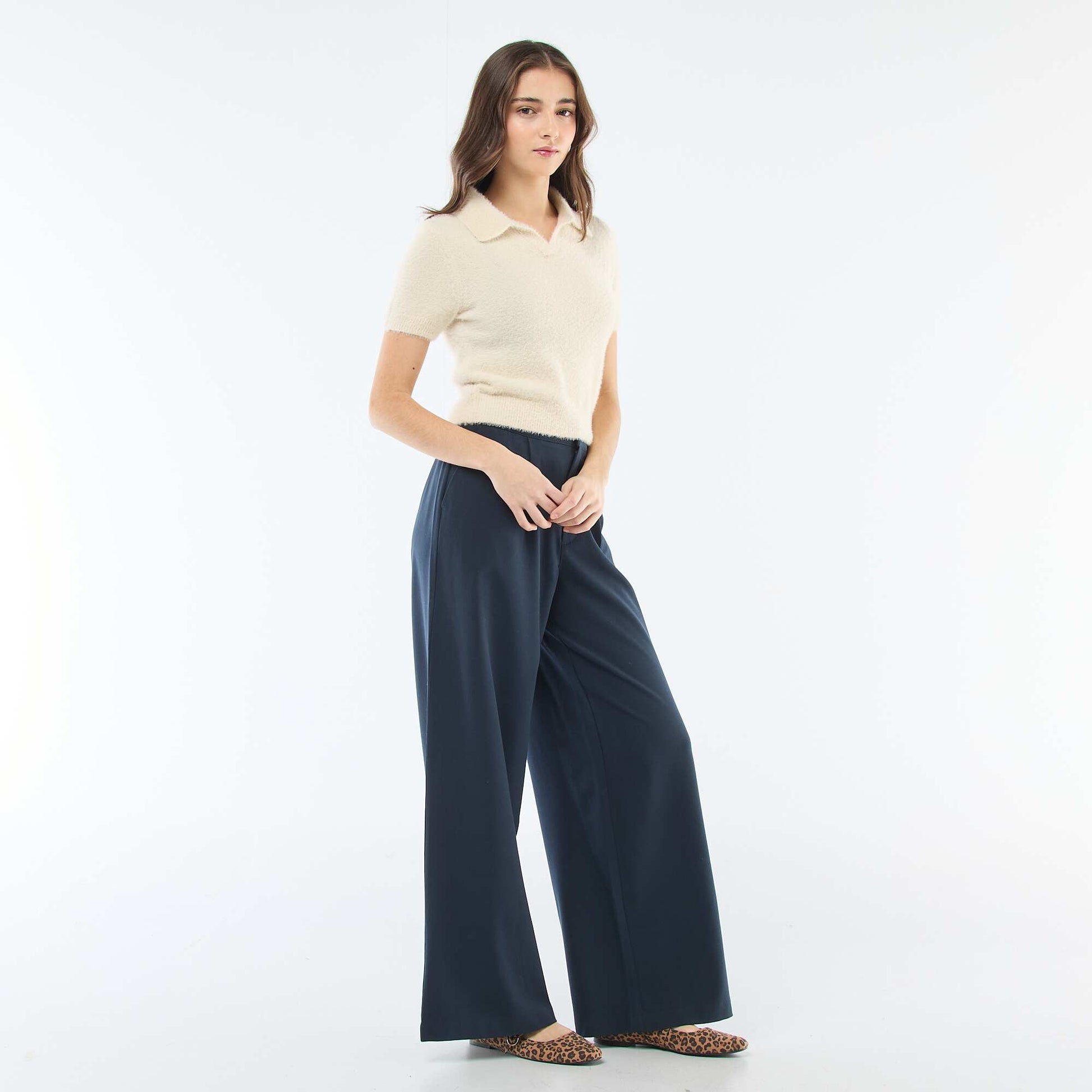 Pull manches courtes maille poilue BEIGE