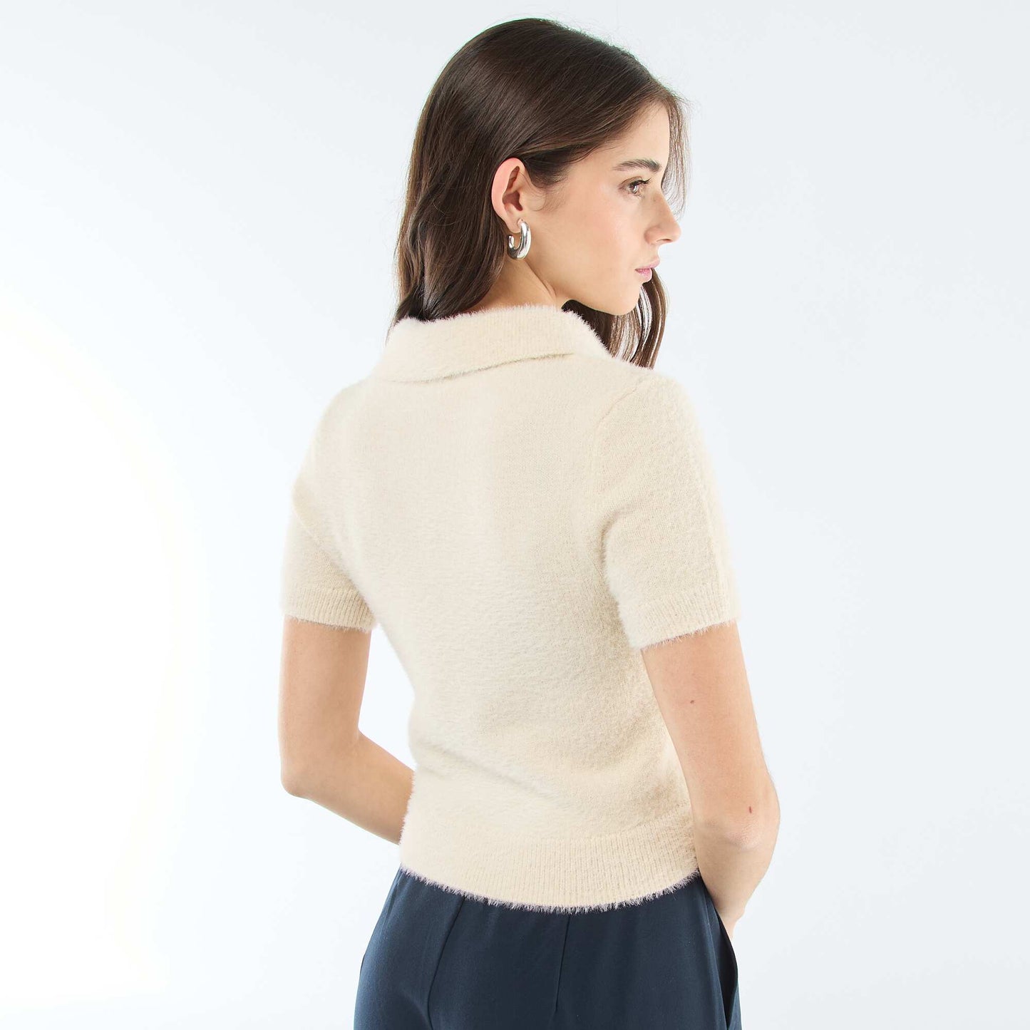 Pull manches courtes maille poilue BEIGE