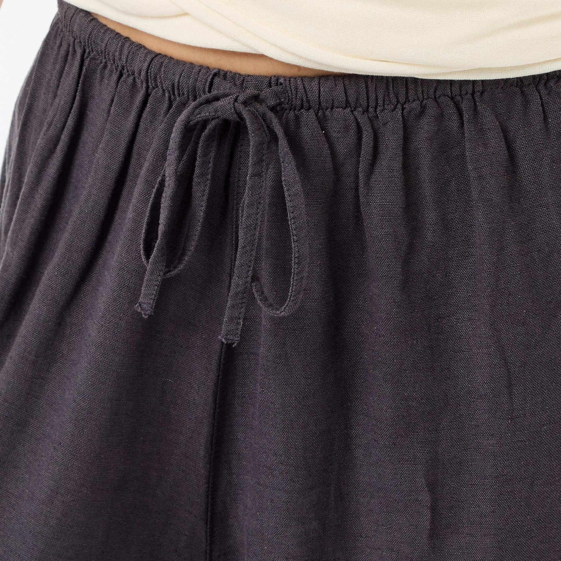 Pantalon large uni ceinture élastiquée GRIS