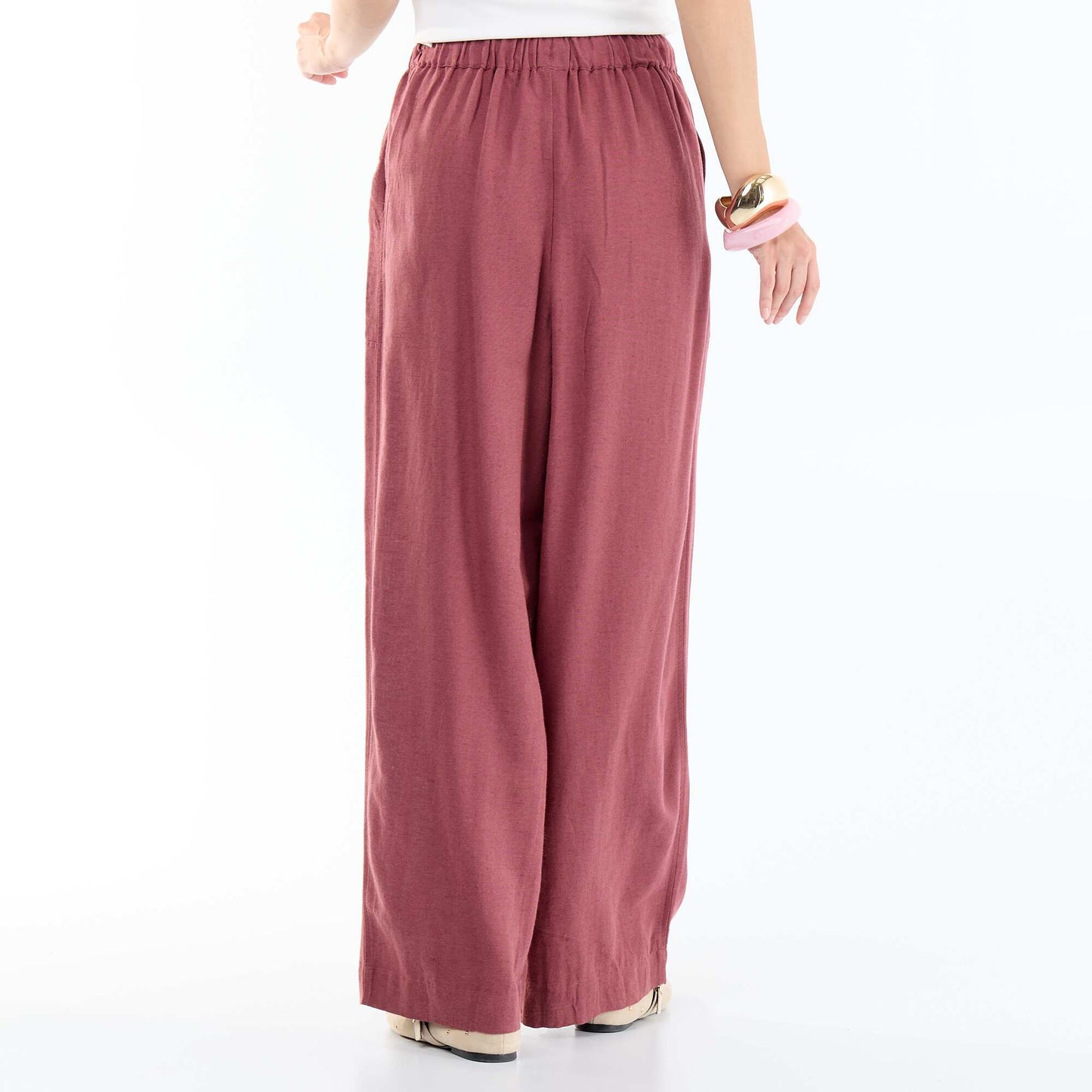 Pantalon large uni à taille haute pour femme ROSE