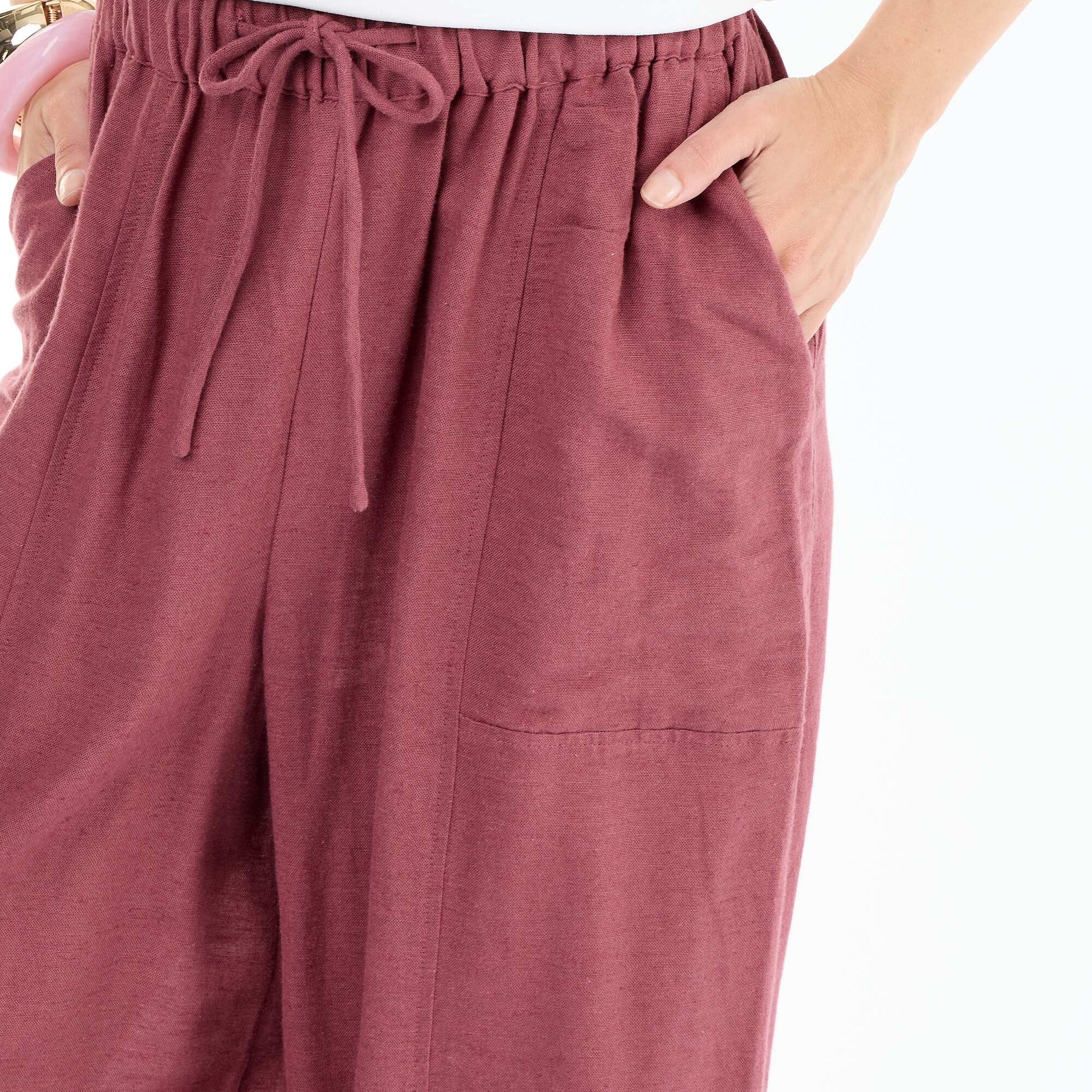Pantalon large uni à taille haute pour femme ROSE