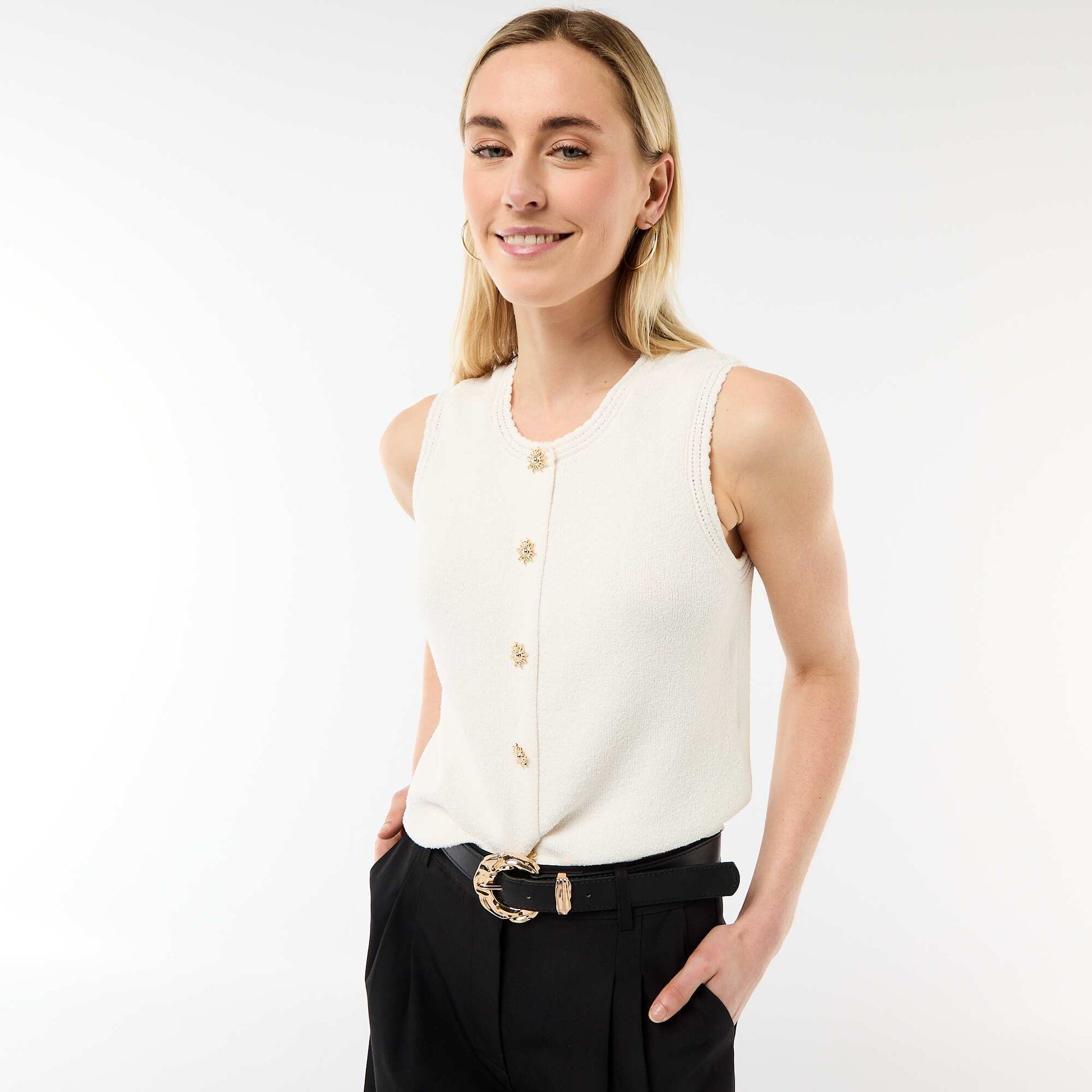 Top sans manches avec boutons dorés BEIGE