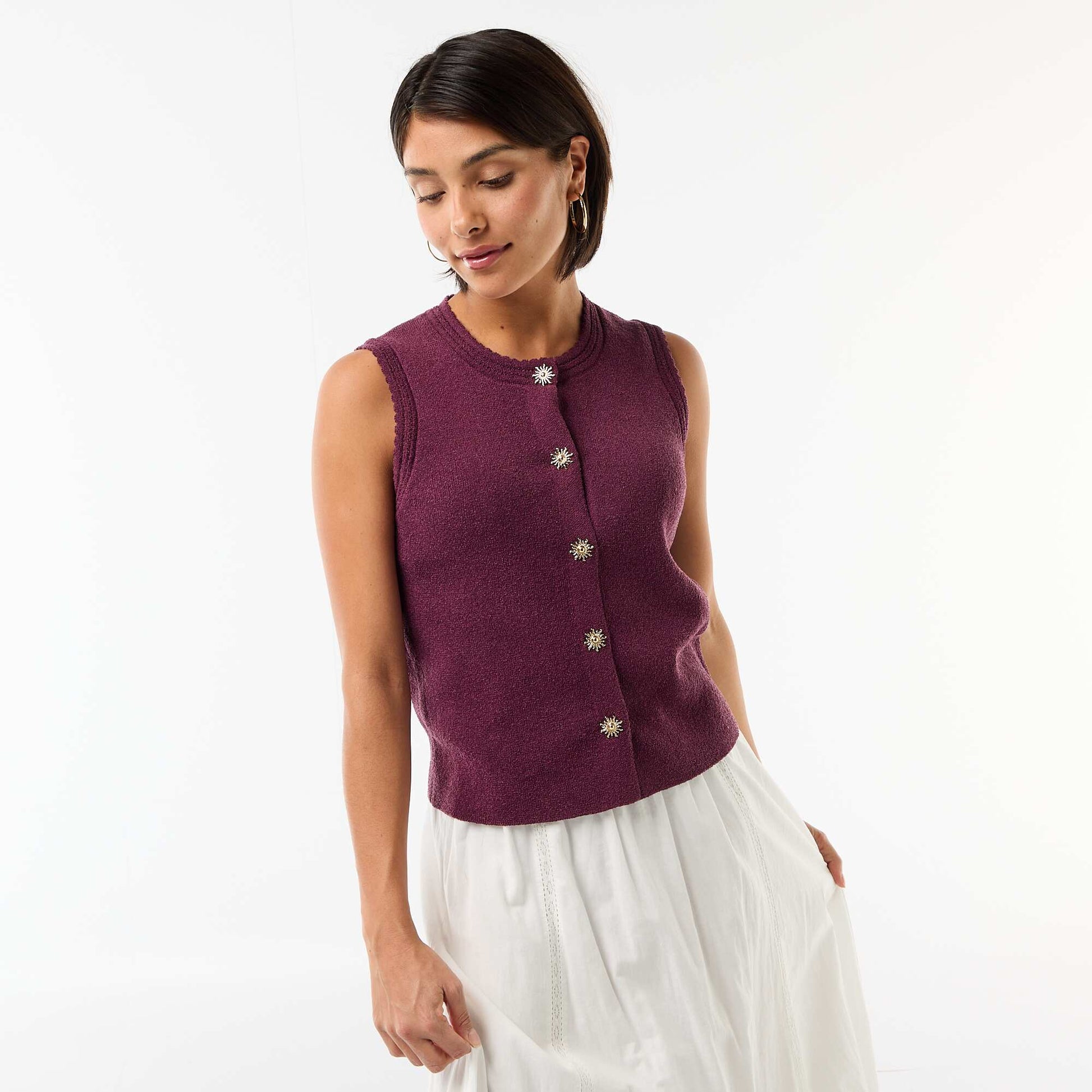 Top sans manches avec boutons dorés VIOLET