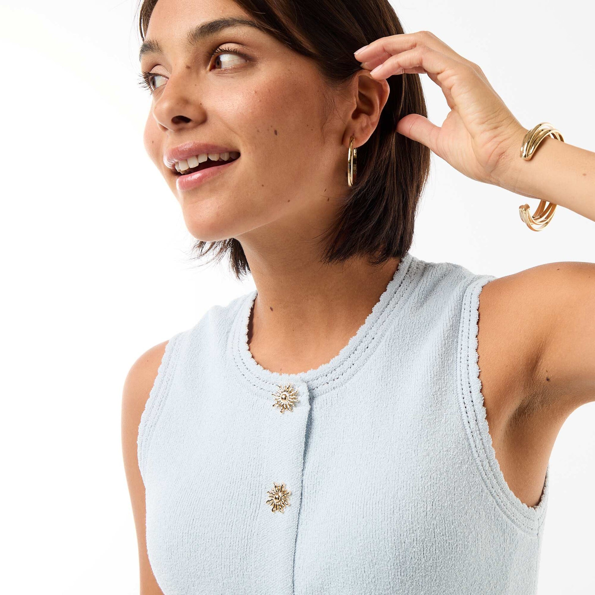 Top sans manches avec boutons dorés BLEU