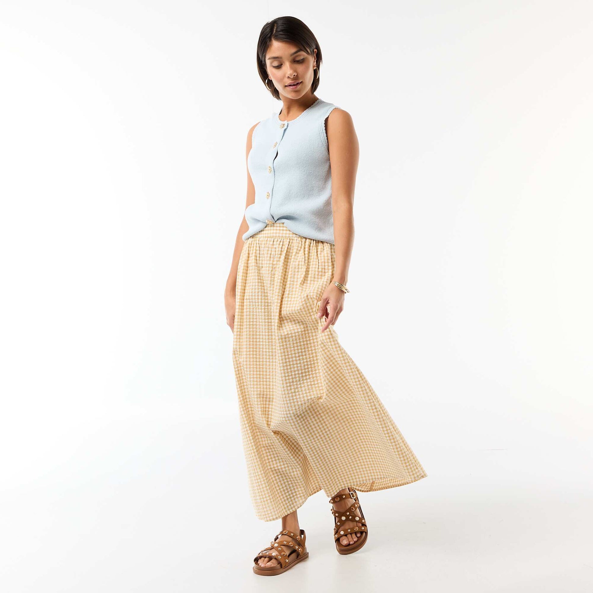 Top sans manches avec boutons dorés BLEU