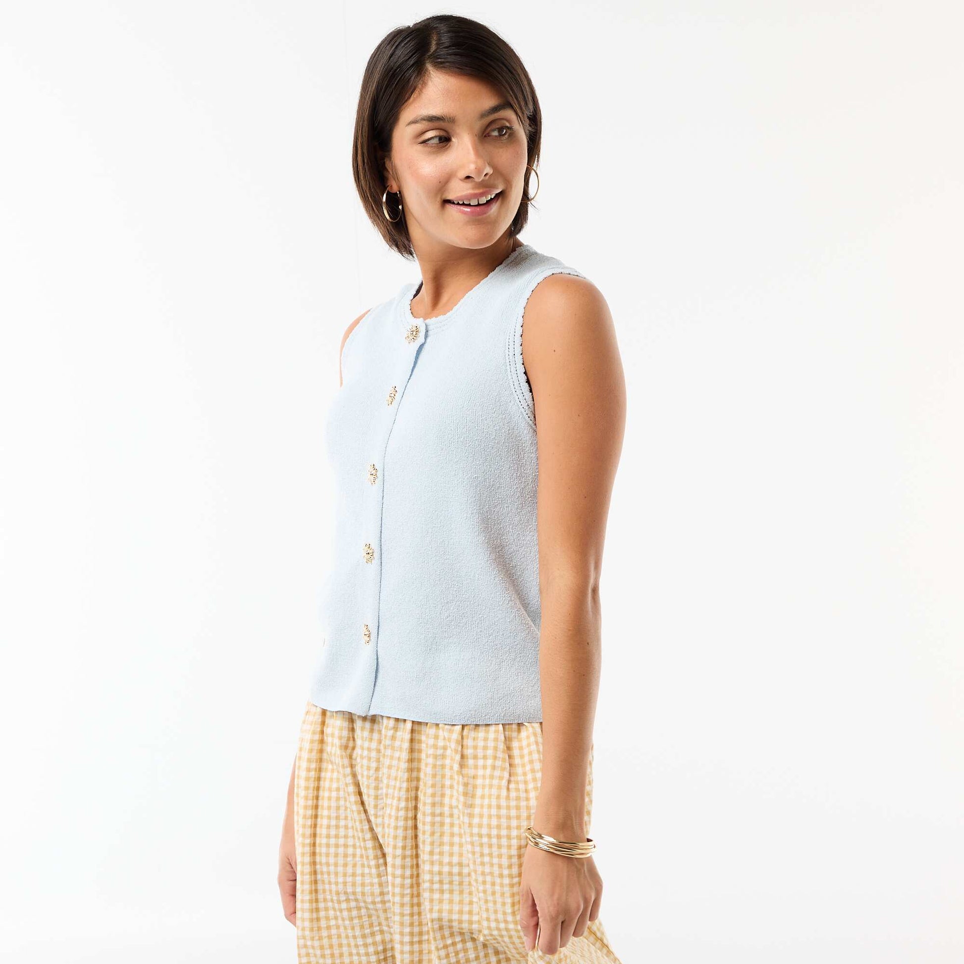 Top sans manches avec boutons dorés BLEU