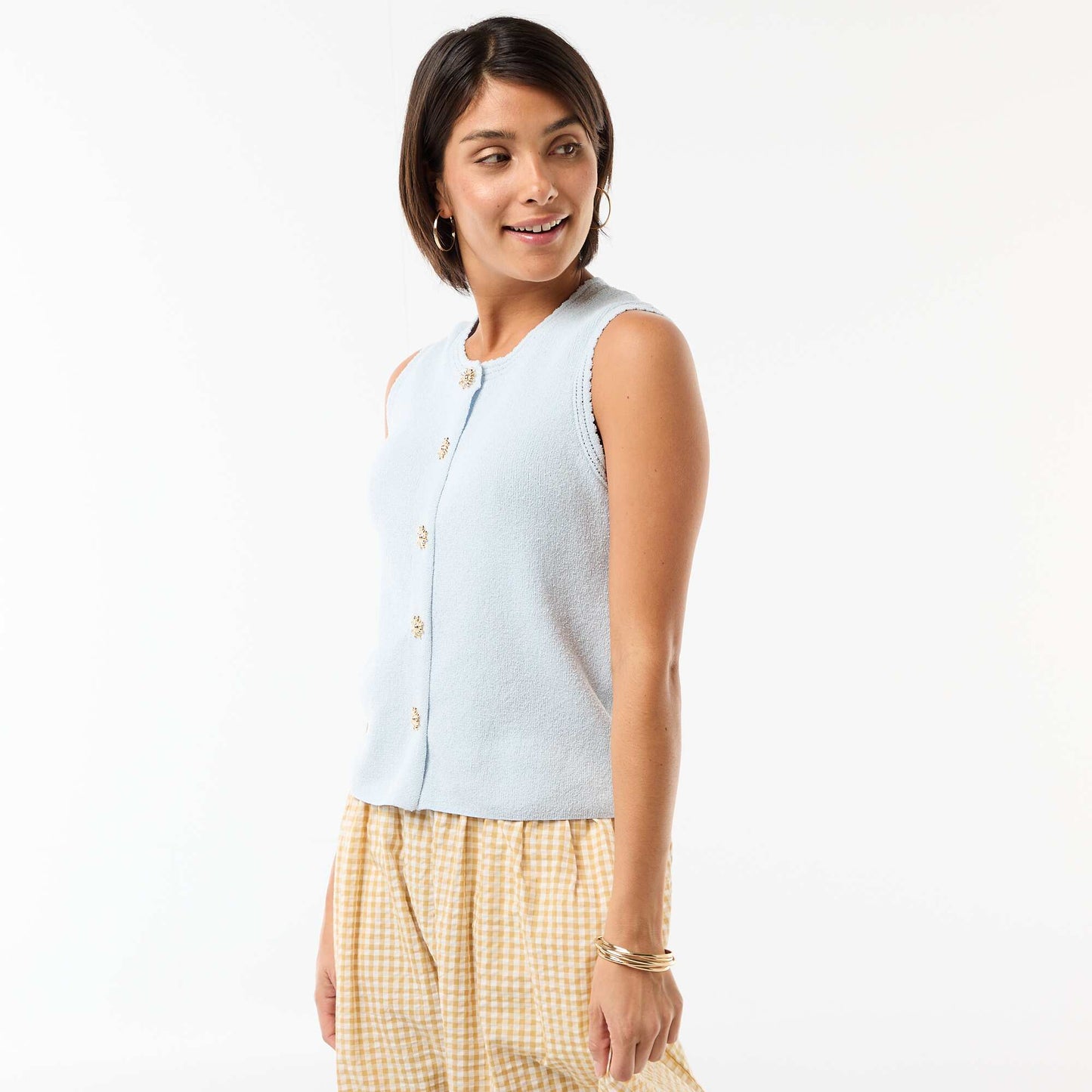 Top sans manches avec boutons dorés BLEU