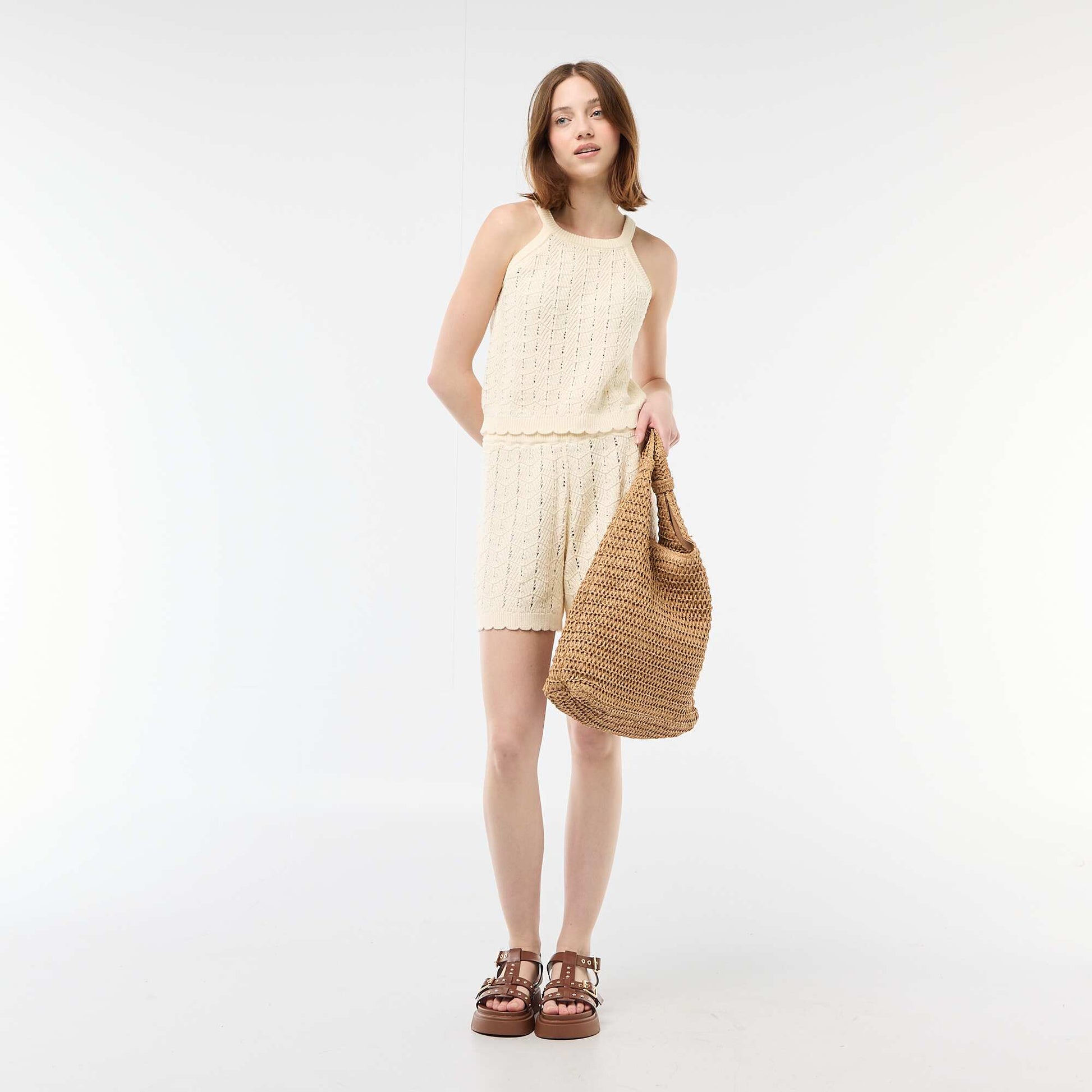 Short large en crochet BEIGE